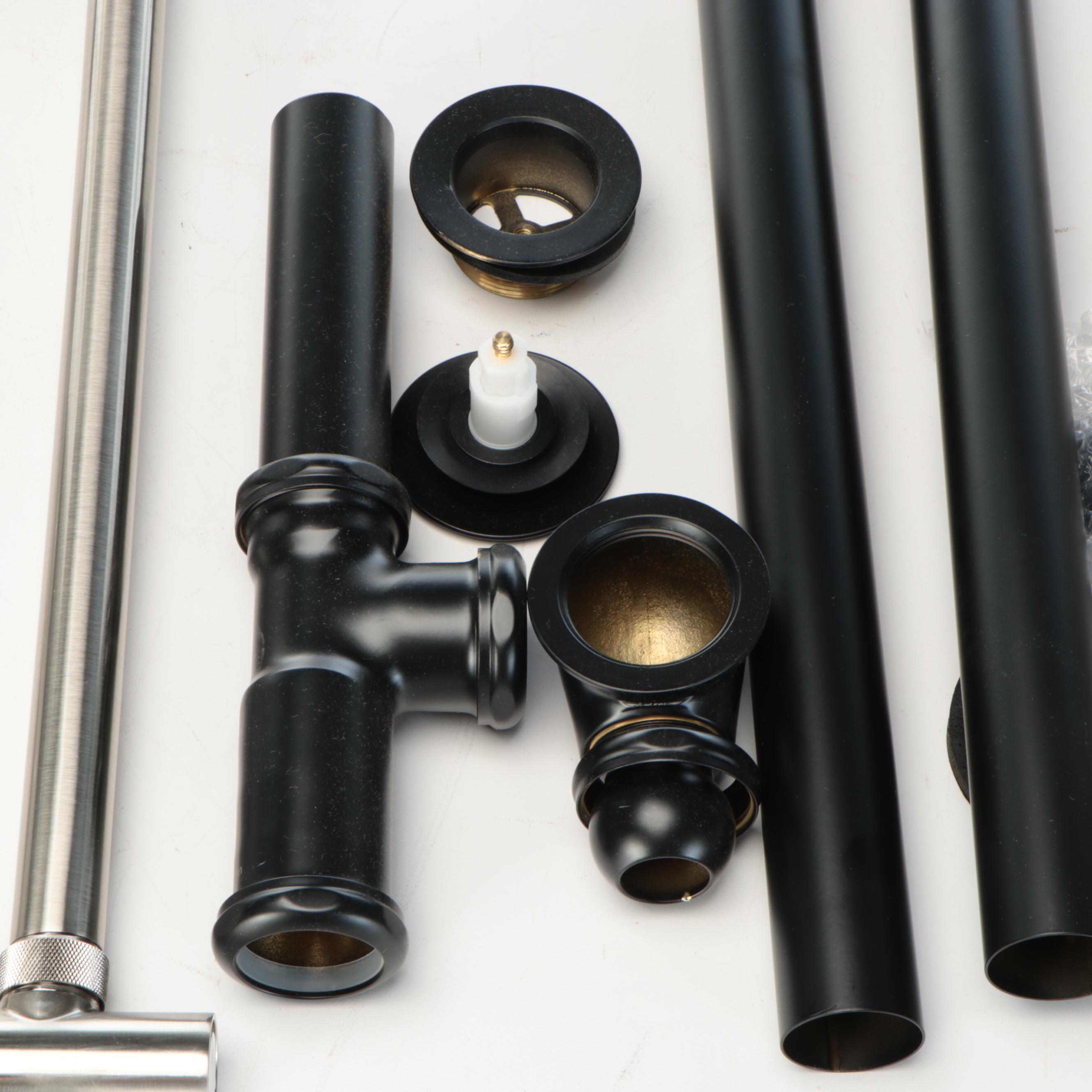 Satin Nickel Oval Shower Curtain Rod, Hand Hoses, Matte Black Tub Pipes, More