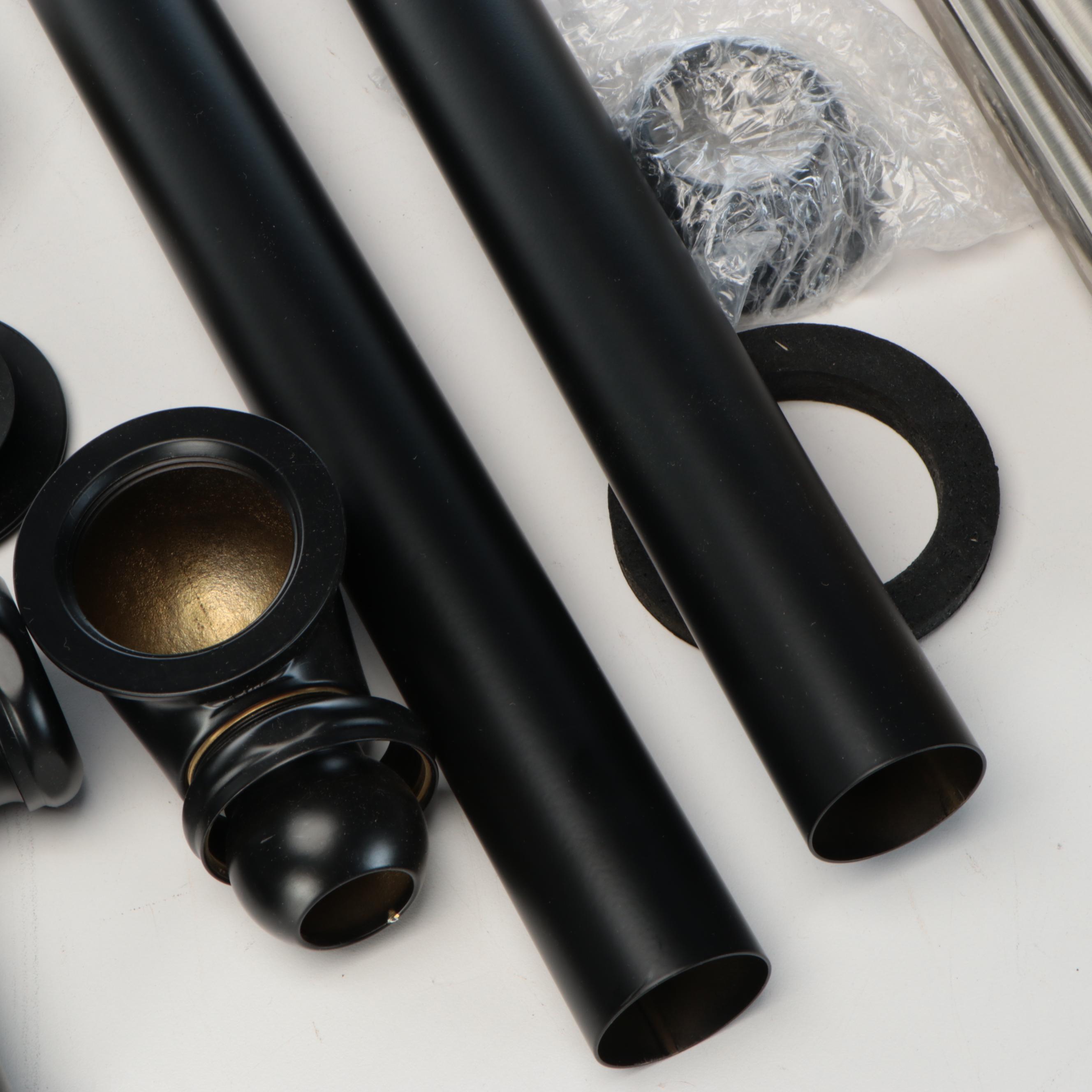 Satin Nickel Oval Shower Curtain Rod, Hand Hoses, Matte Black Tub Pipes, More