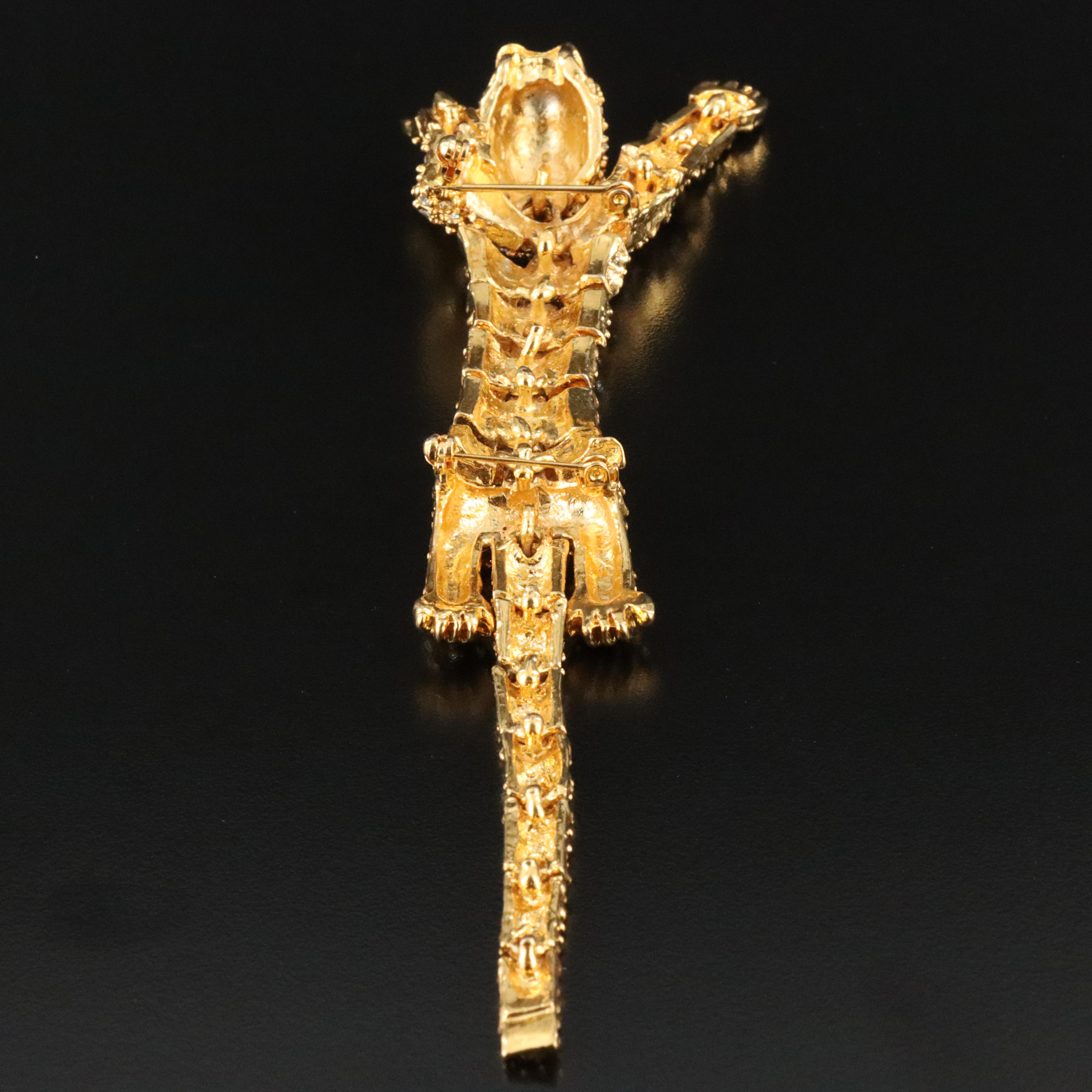 Rhinestone and Enamel Climbing Tiger Brooch