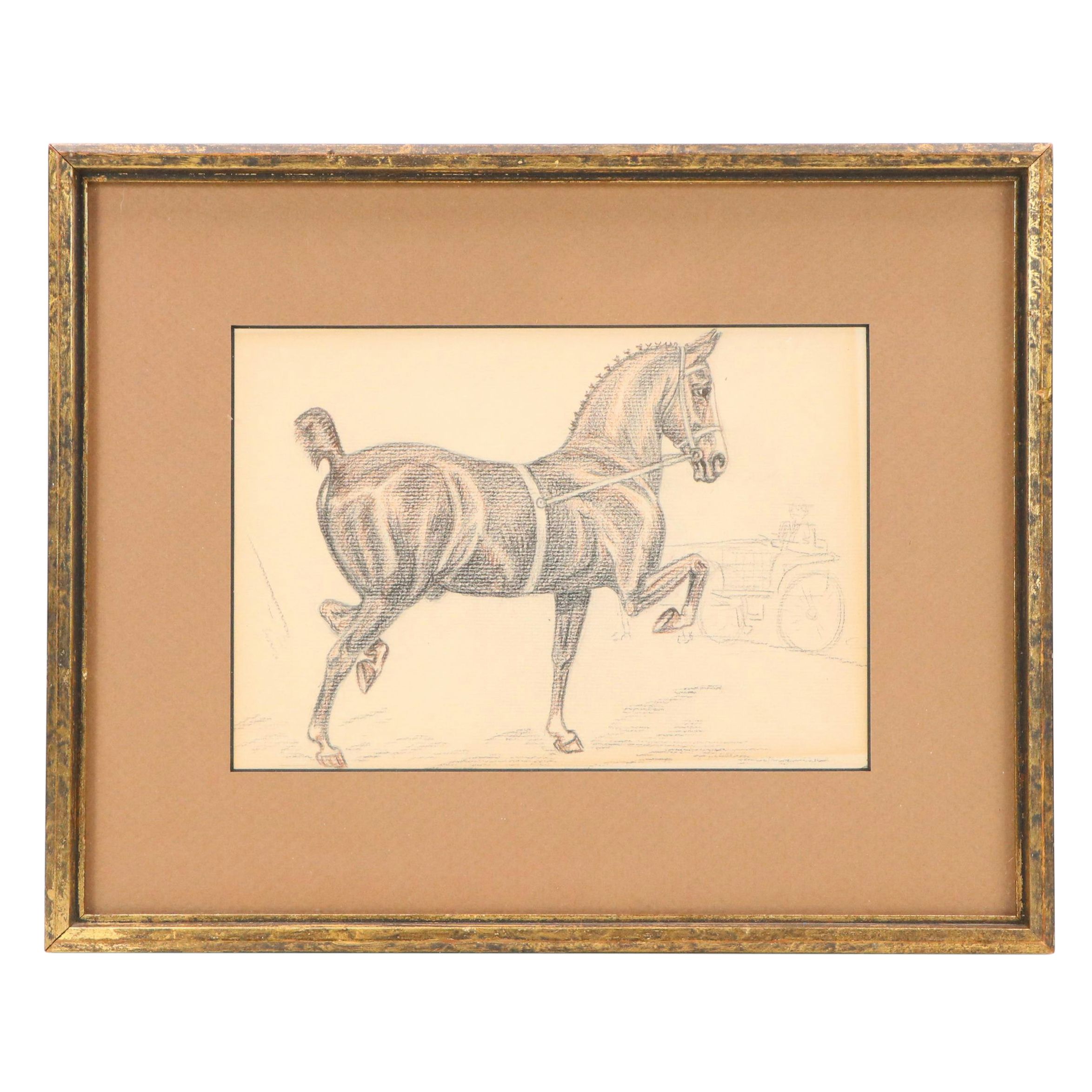 Colored Pencil Drawing of High Stepping Horse, Early to Mid-20th Century