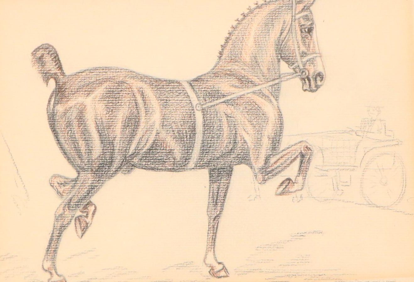 Colored Pencil Drawing of High Stepping Horse, Early to Mid-20th Century