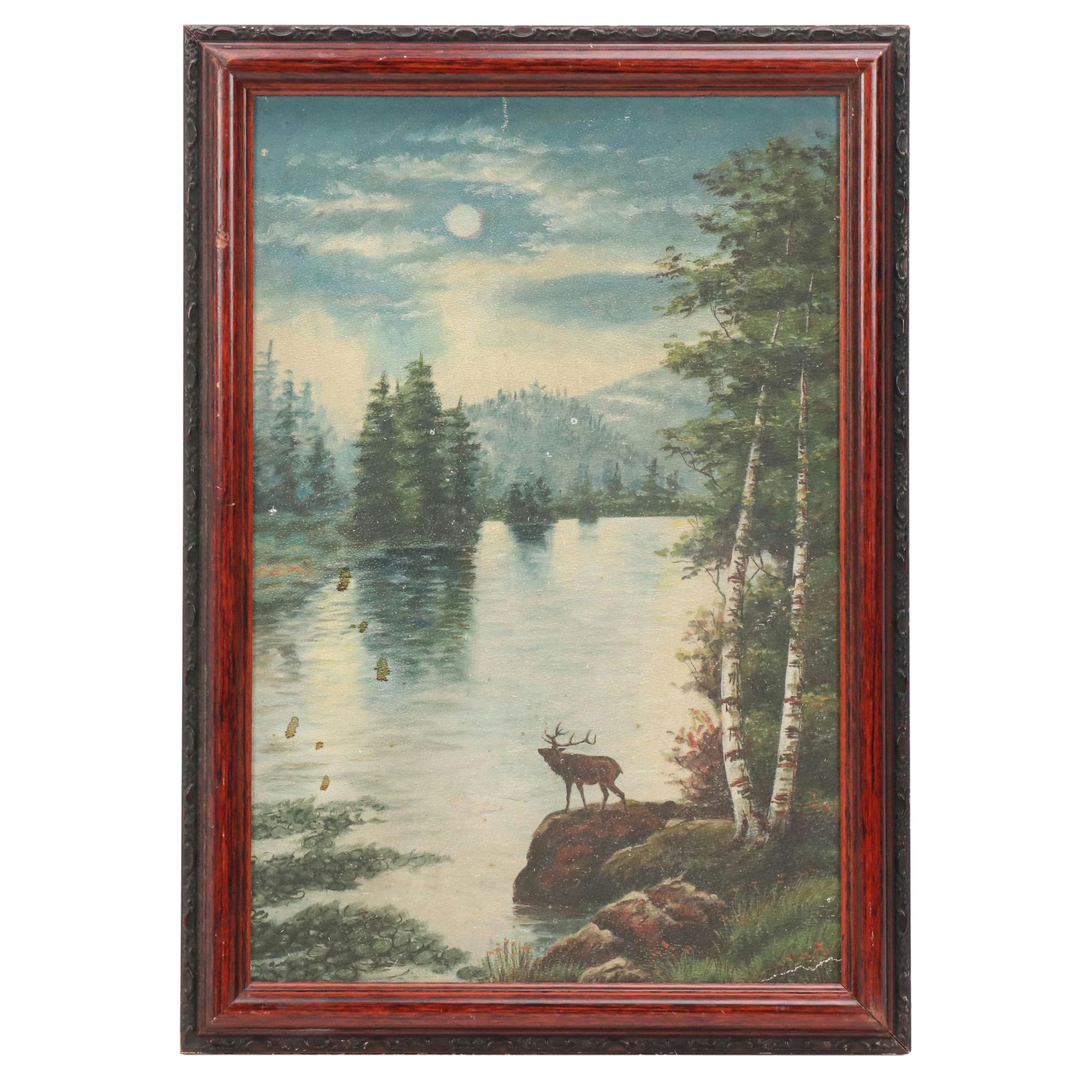 Folk Art Landscape Oil Painting