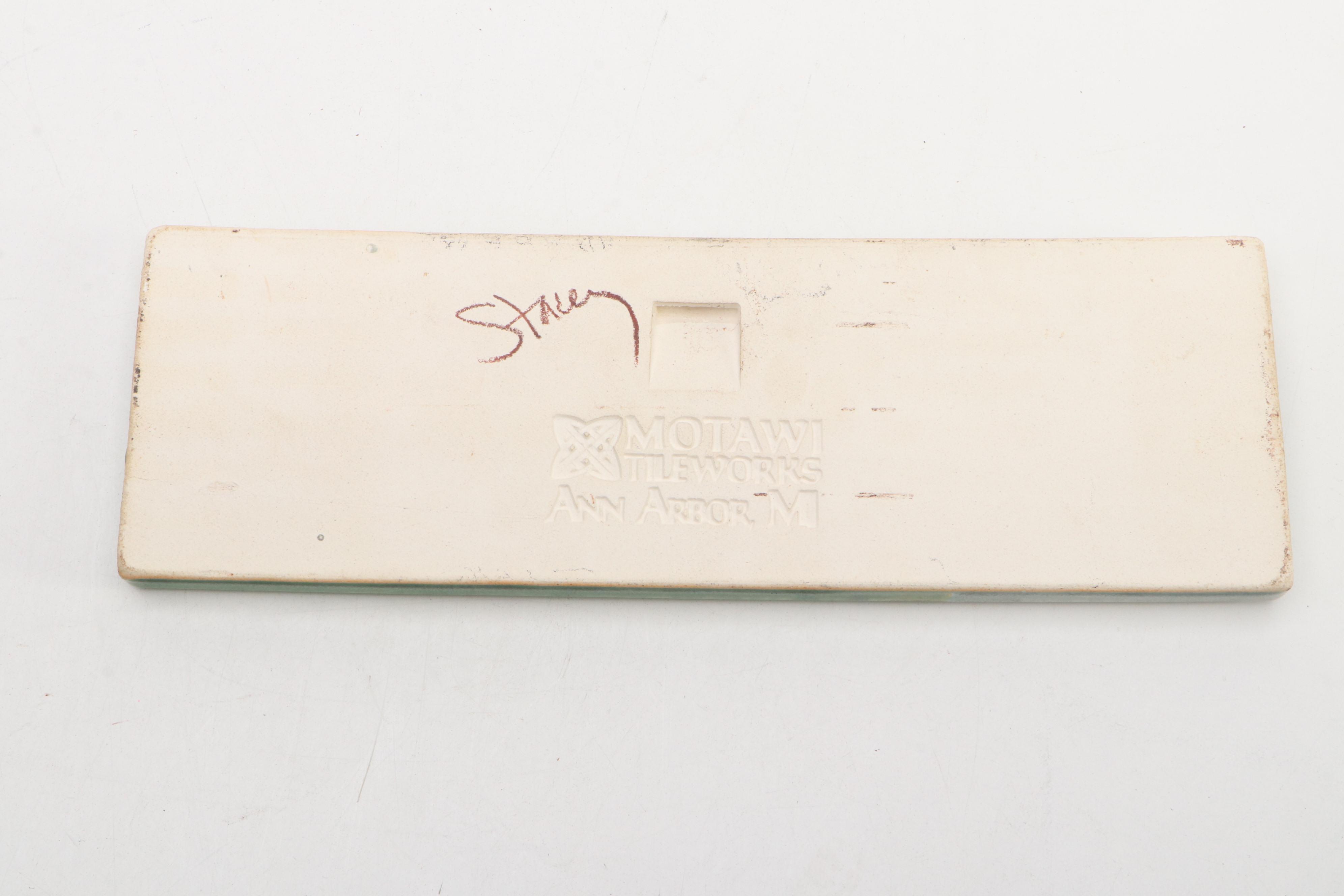 Motawi Tileworks "Riverscape" Ceramic Tile with Metal Stand