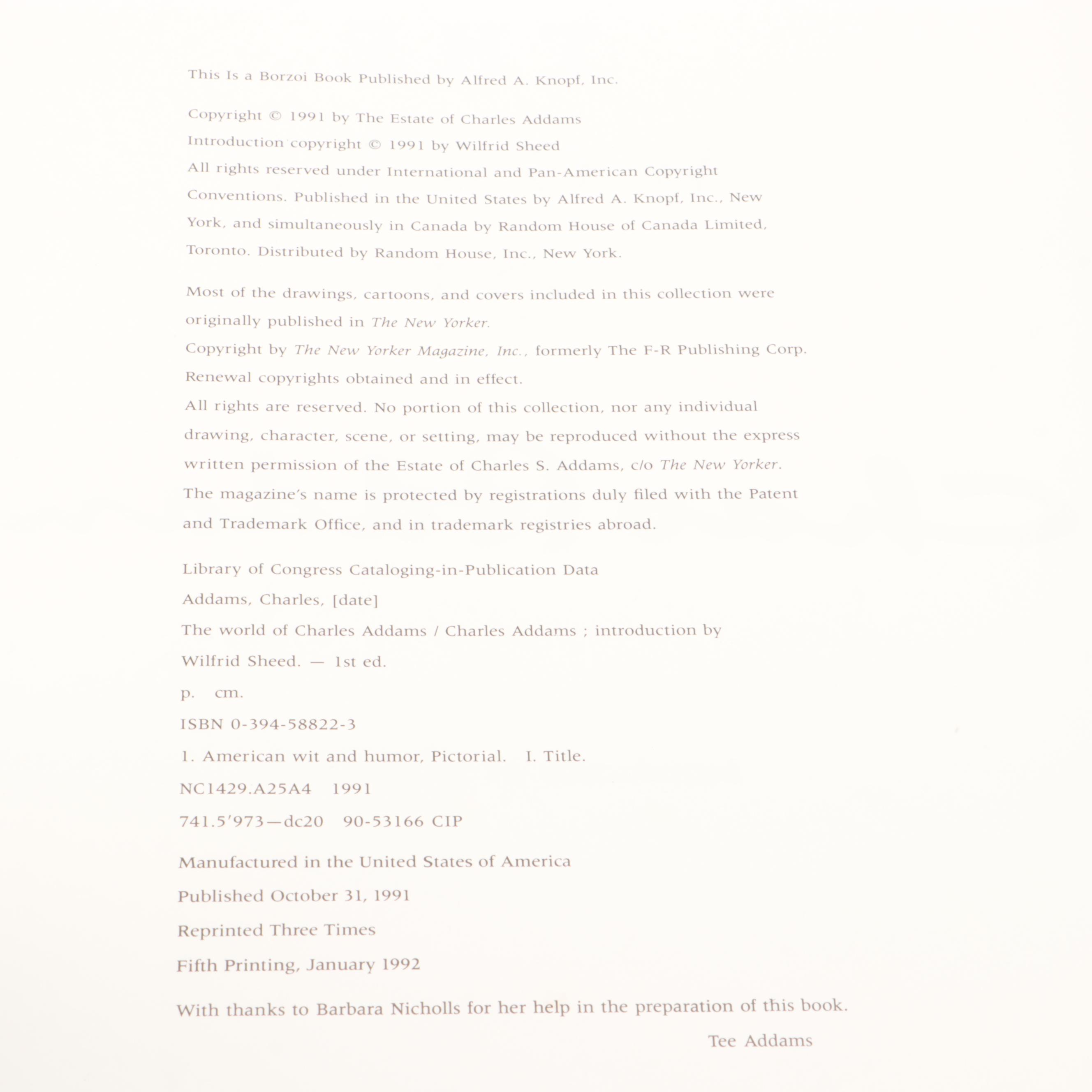 Fifth Printing "The World of Charles Addams" Introduced by Wilfrid Sheed, 1992