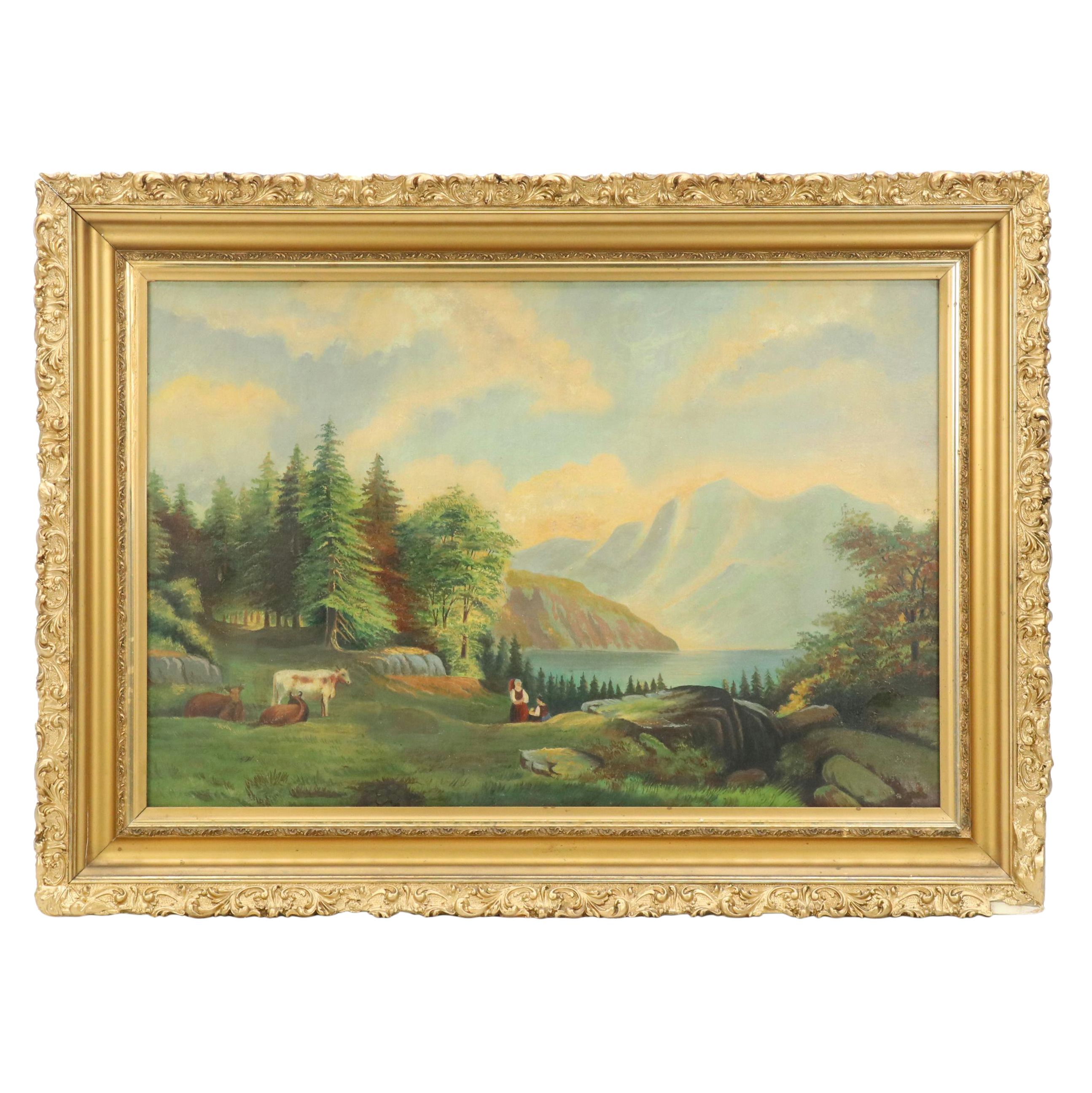 Alpine Pastoral Landscape Oil Painting
