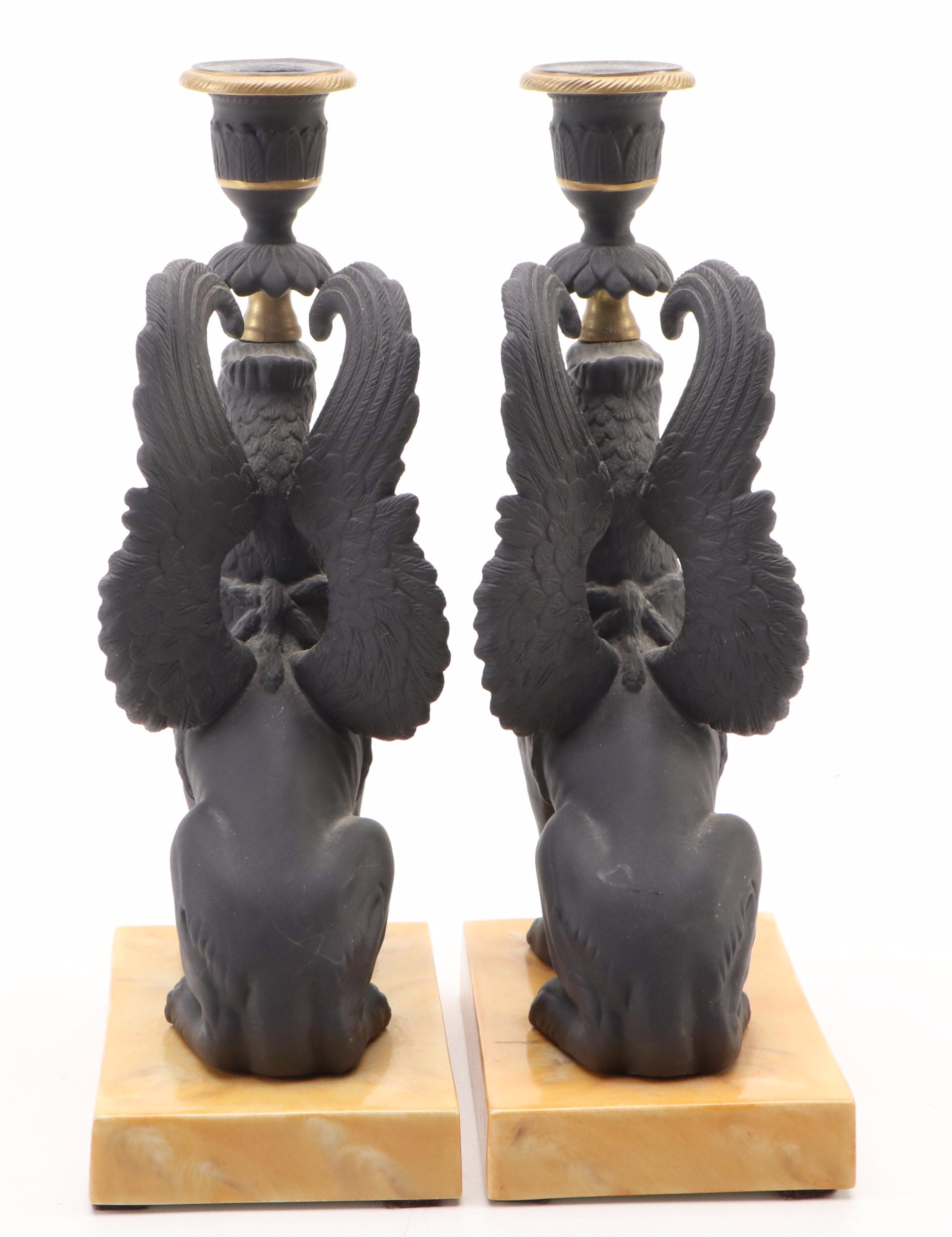 Pair of Chelsea House Port Royal Italian Porcelain Griffin Candlesticks