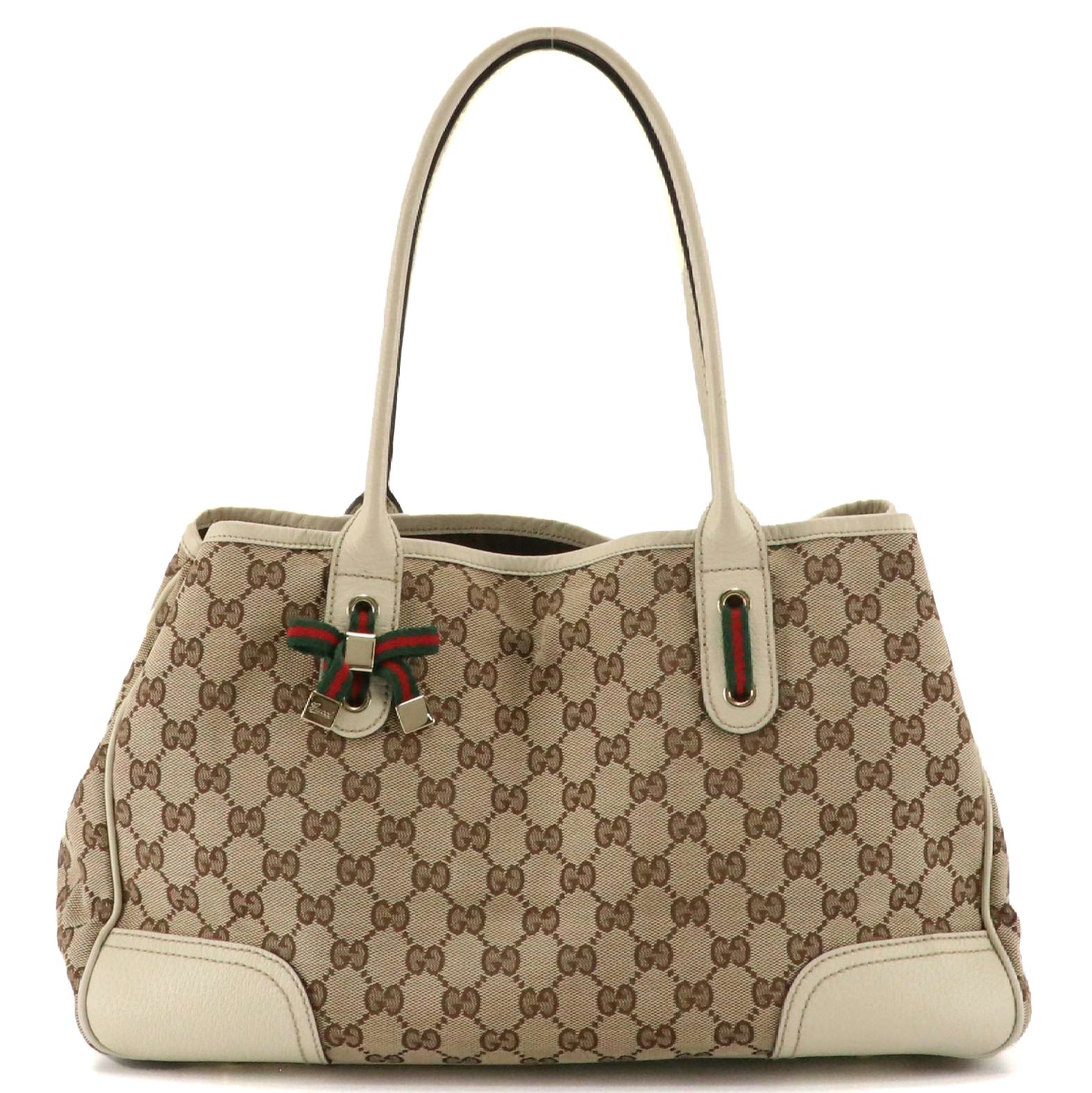 Gucci Princy Shoulder Tote in GG Canvas and Ivory Cinghiale Leather