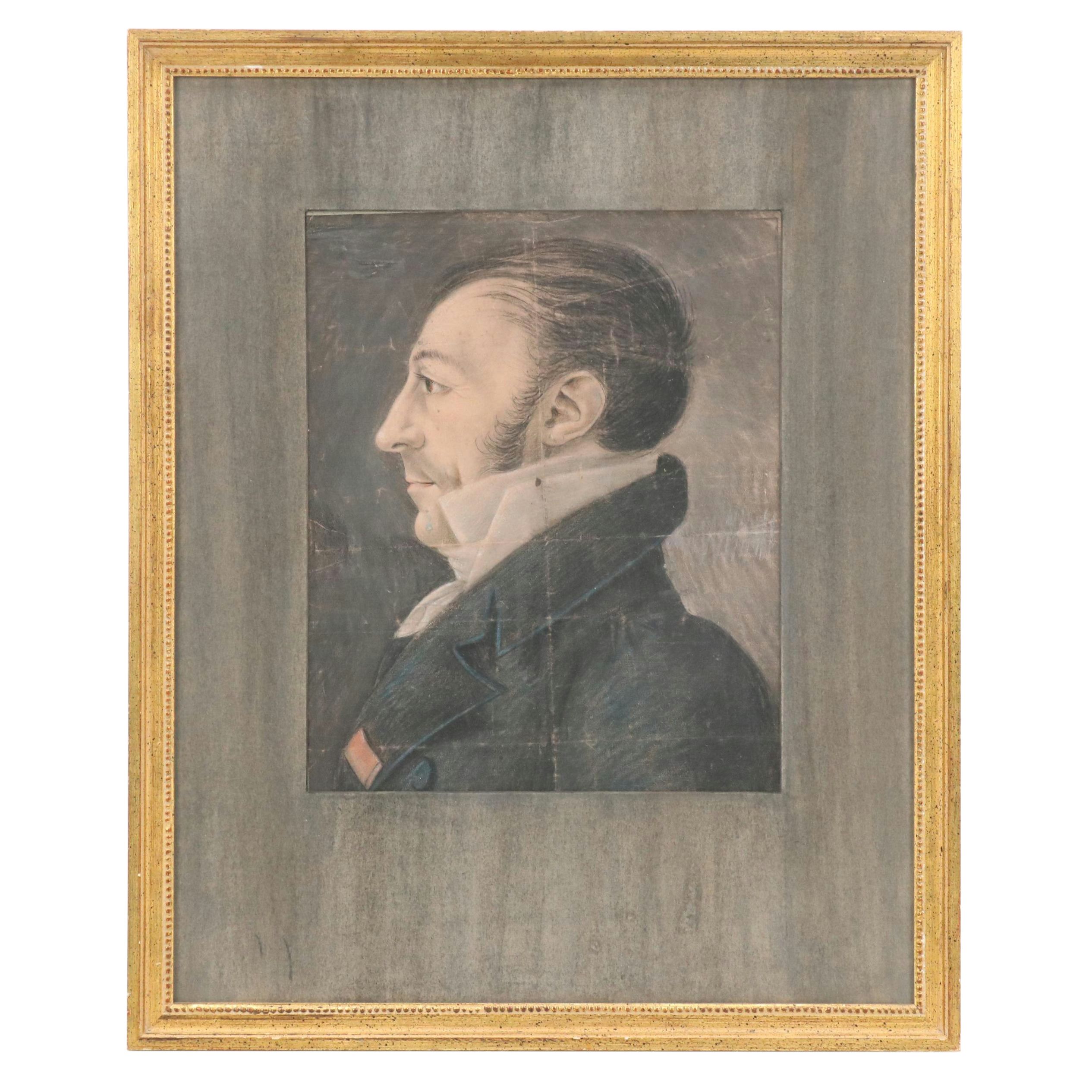 French Portrait Drawing of M. Coqueret, 19th Century