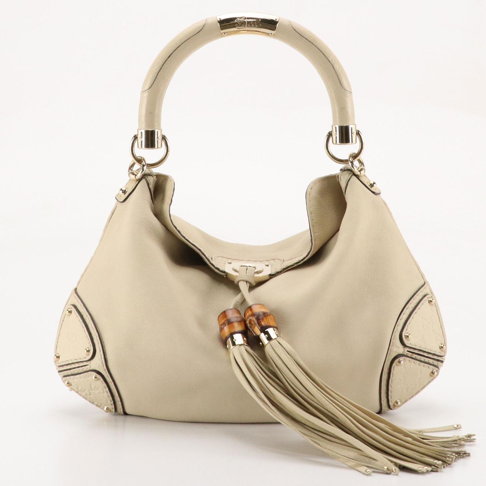 Gucci Indy Two-Way Hobo Bag in Off-White Smooth and Guccissima Leather
