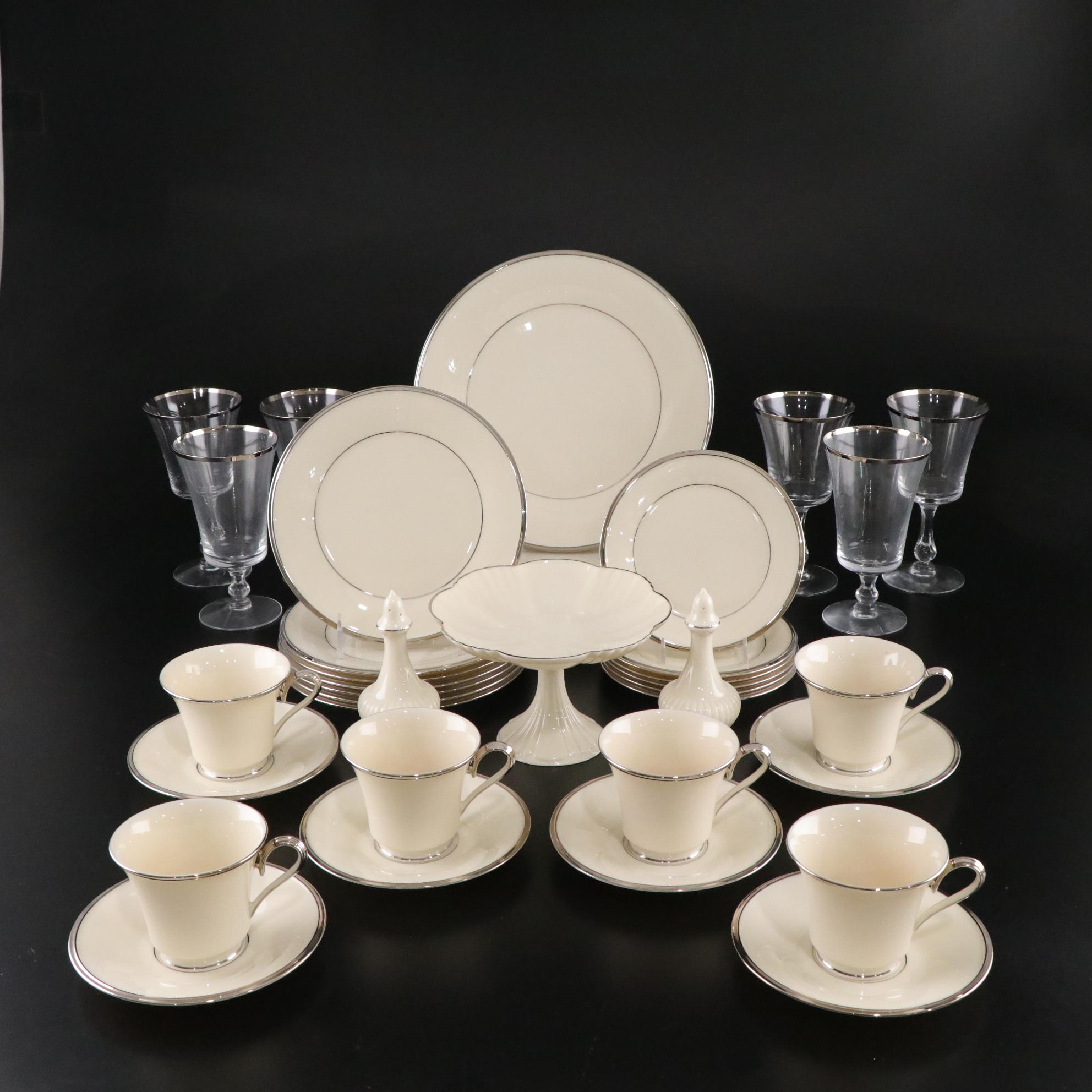 Lenox "Solitaire Platinum" Porcelain Dinnerware and Fostoria "Sheffield" Glasses