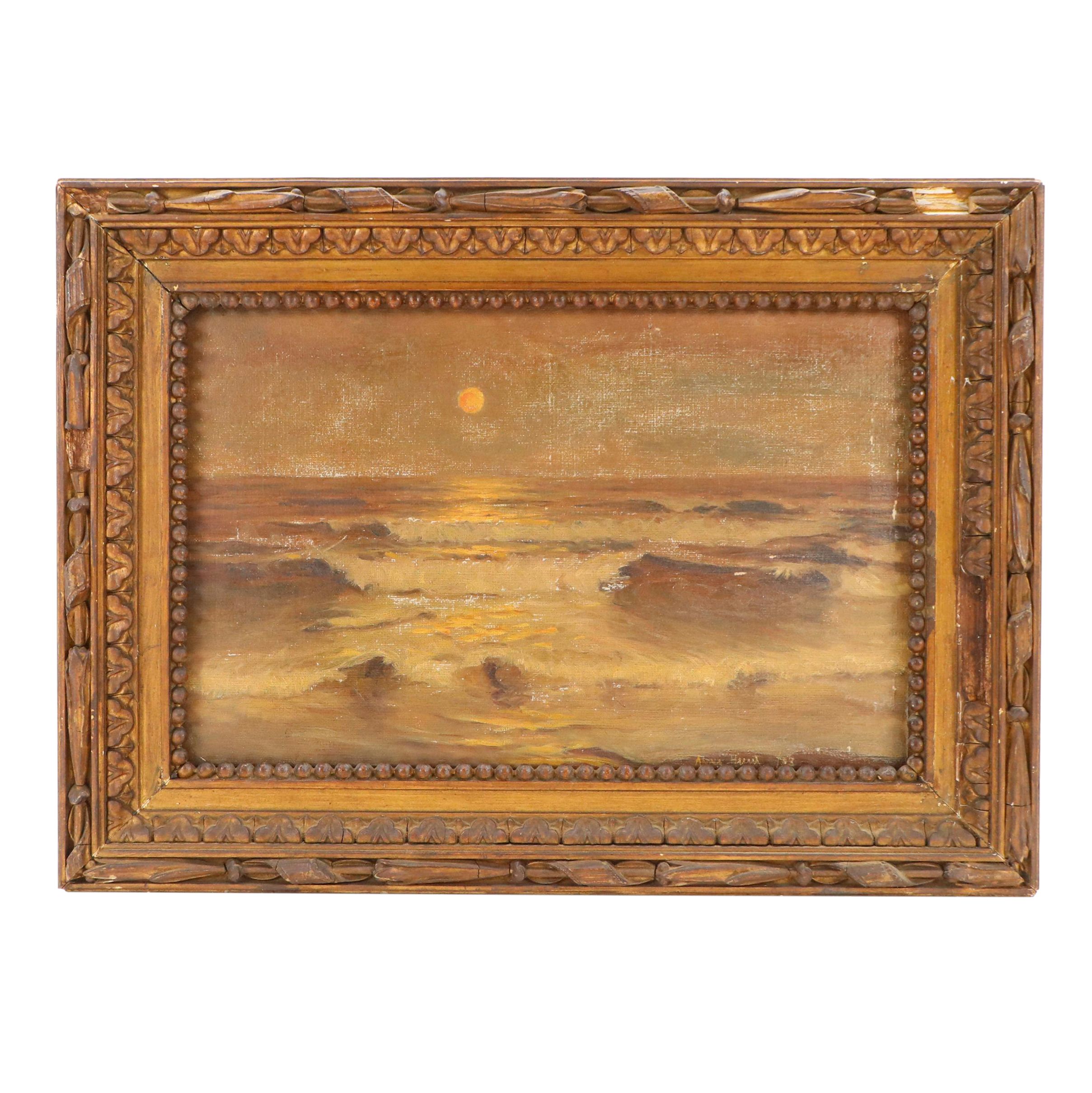 Anna Hunt Reproduction Nocturne Seascape Oil Painting of Waves, 1903