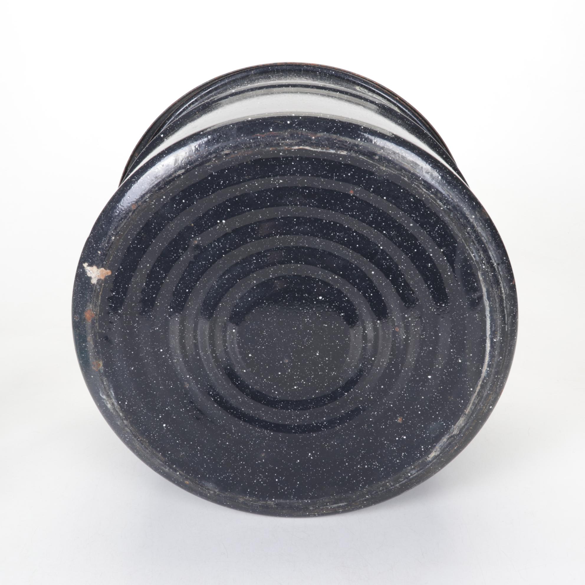 Enameled Canning Pot with Rack and Four Glass-Top Canning Jars