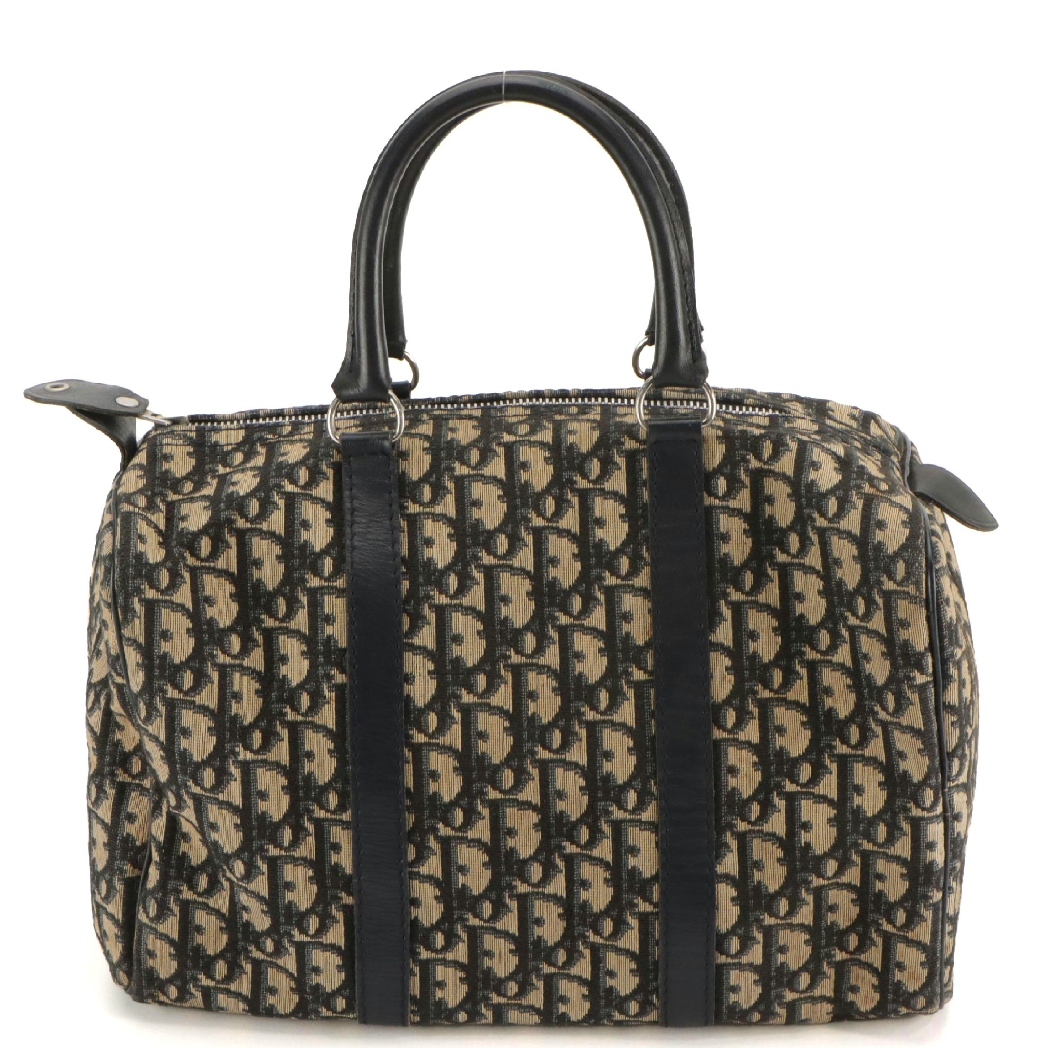 Christian Dior Bagages Boston Bag in Dark Blue Trotter Monogram Canvas & Leather