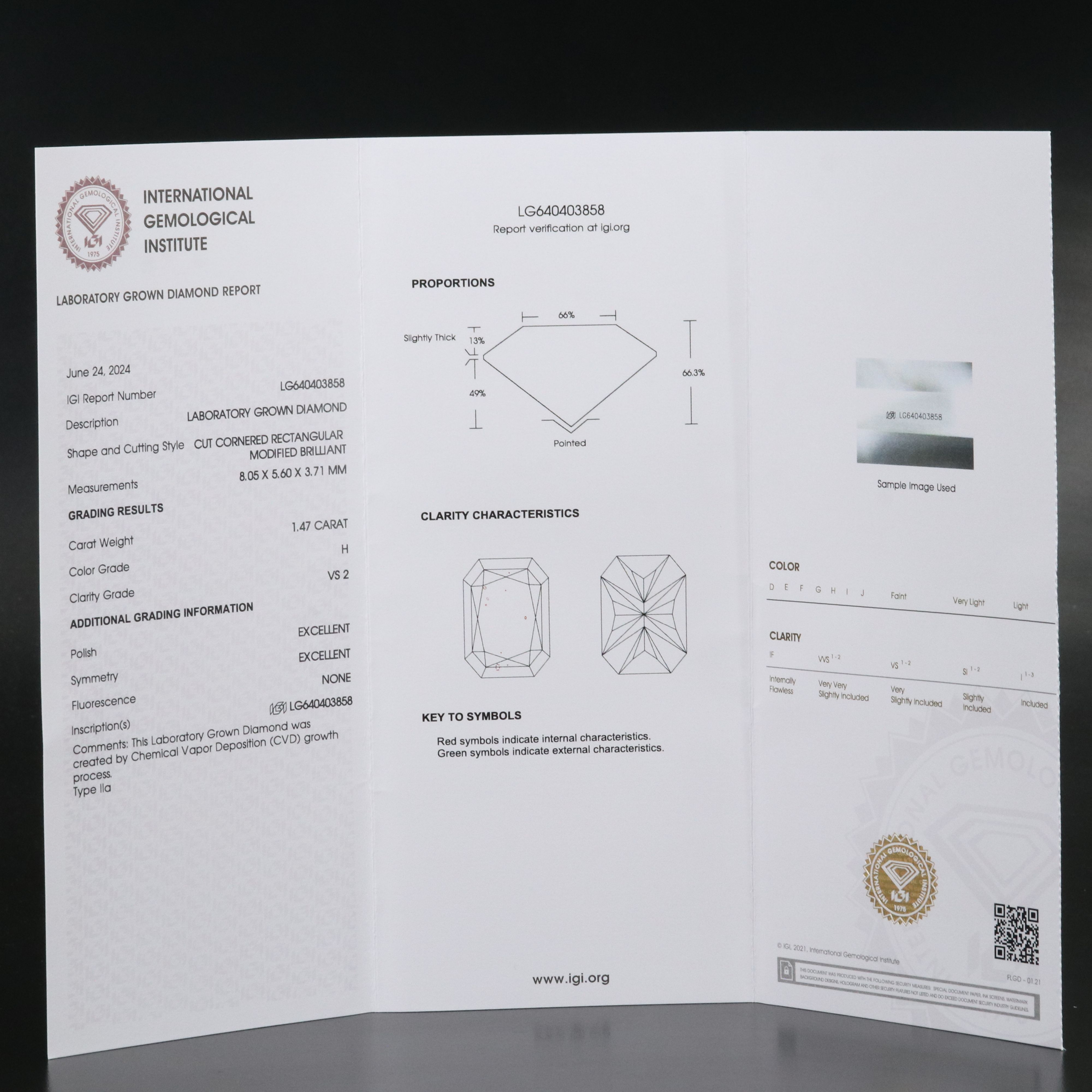 Loose 1.47 CT Lab Grown Diamond with IGI Report