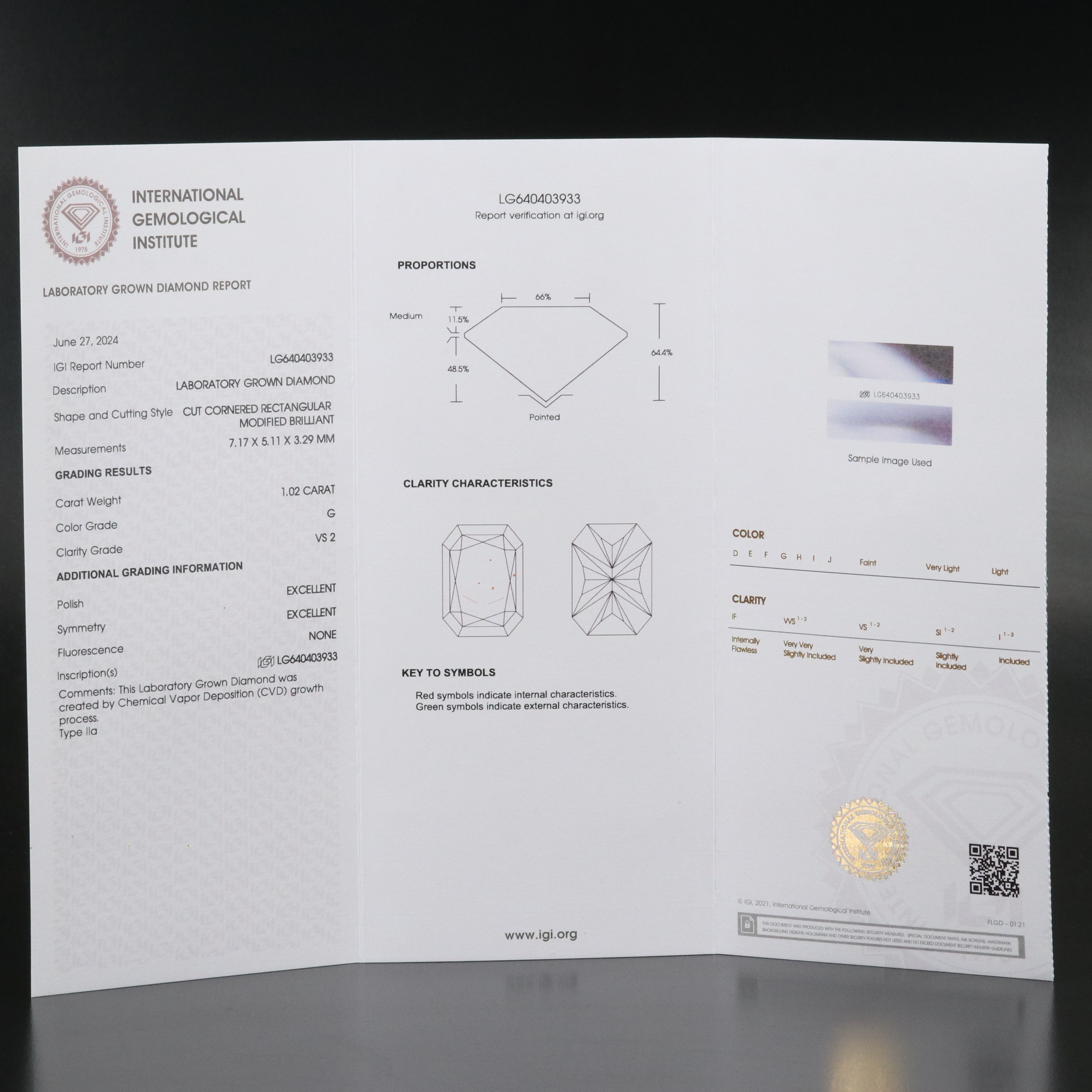 Loose 1.02 CT Lab Grown Diamond with IGI Report