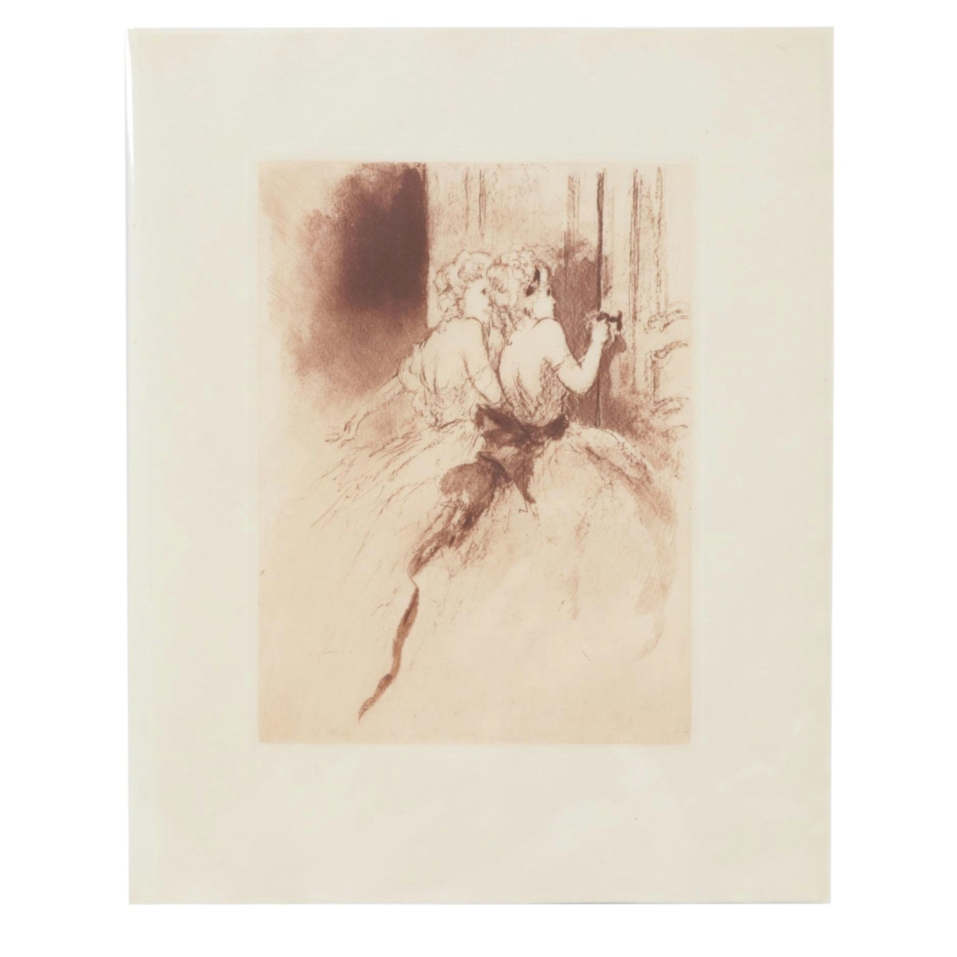 Louis Icart Etching "Keyhole Peeping" from "Felicia ou Mes Fredaines"