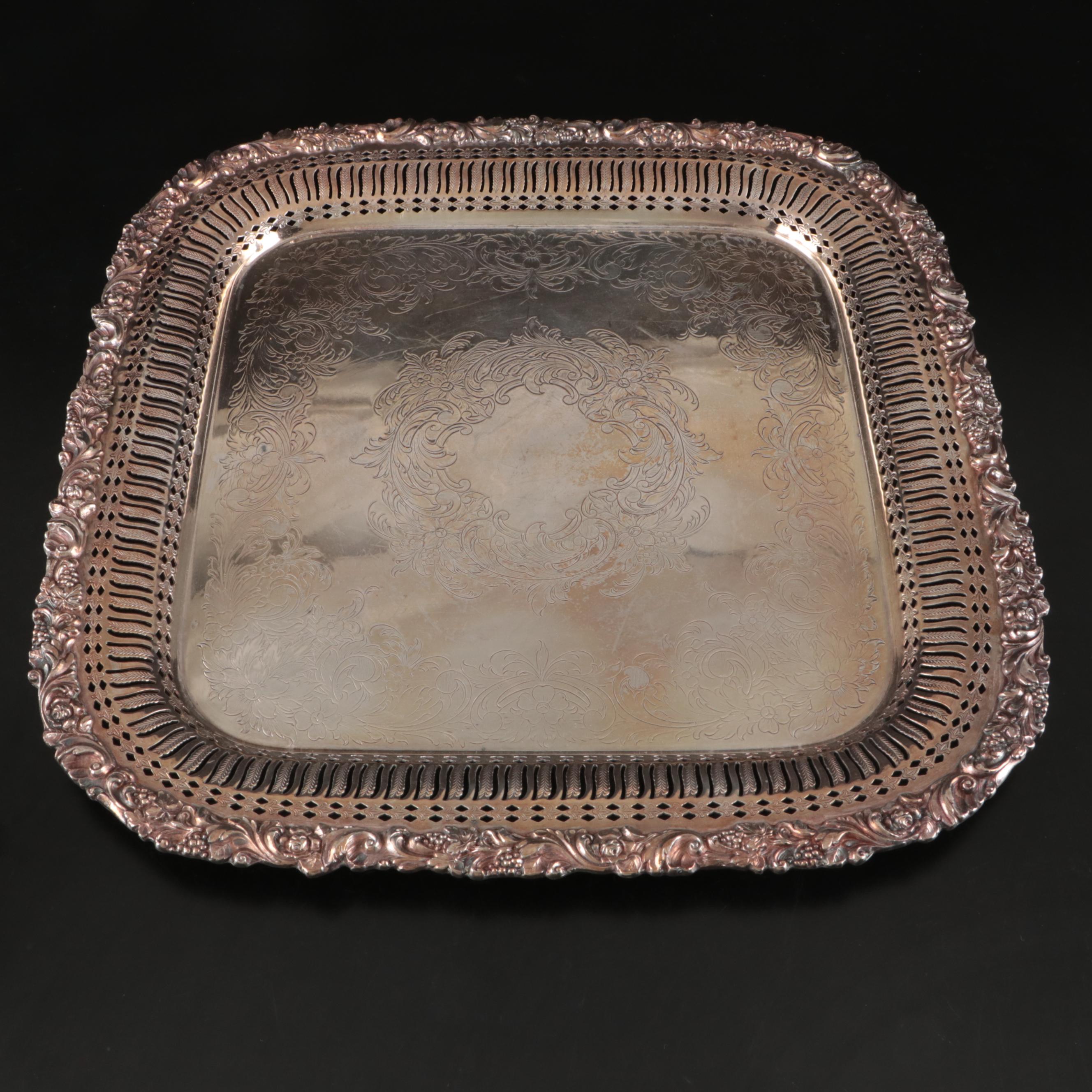 Georgian Style Cobalt Glass Lined Mustard Jar with Other Silver Plate Serveware