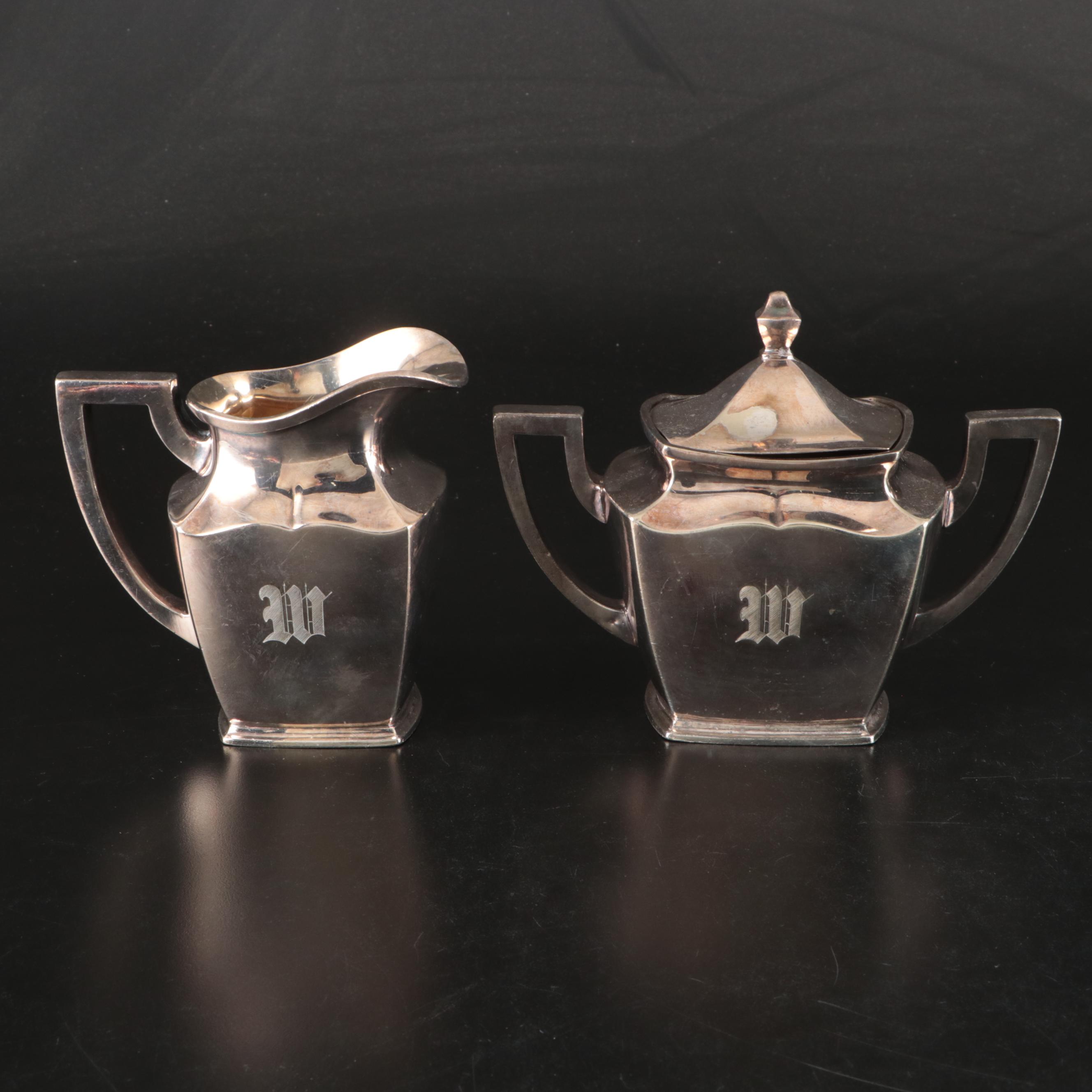 Georgian Style Cobalt Glass Lined Mustard Jar with Other Silver Plate Serveware