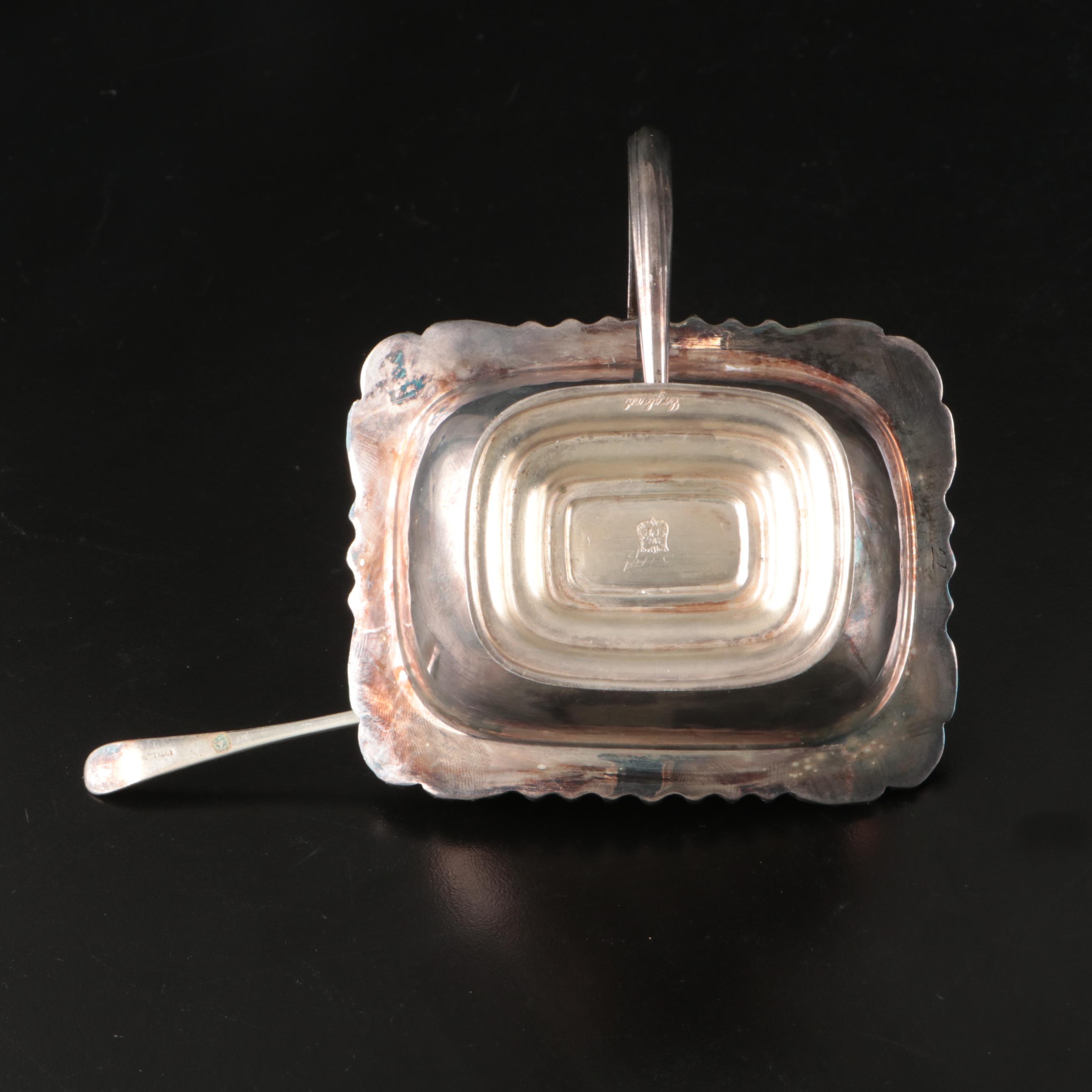 Georgian Style Cobalt Glass Lined Mustard Jar with Other Silver Plate Serveware