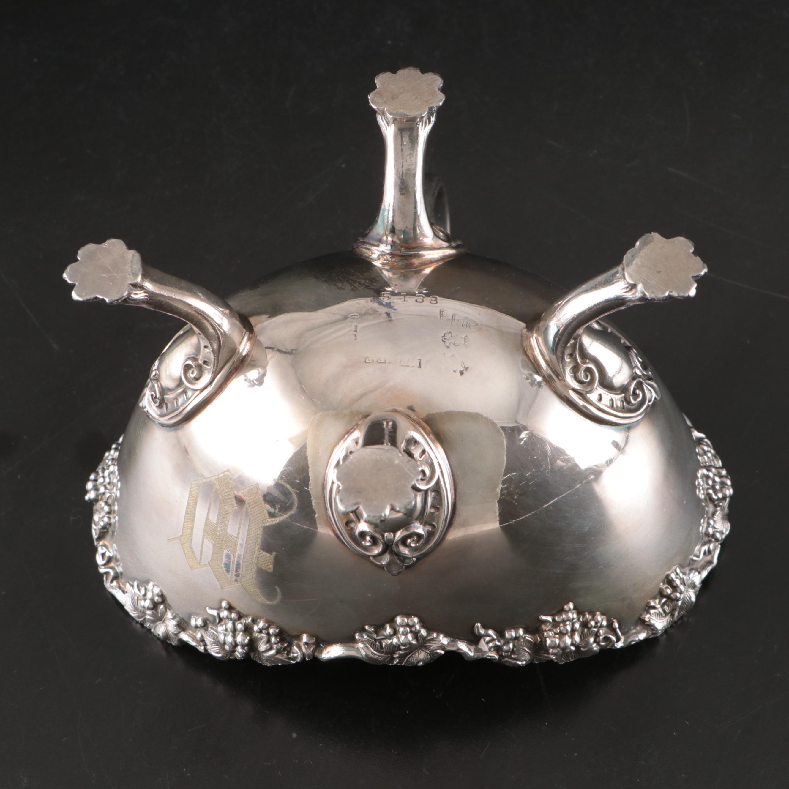 Georgian Style Cobalt Glass Lined Mustard Jar with Other Silver Plate Serveware