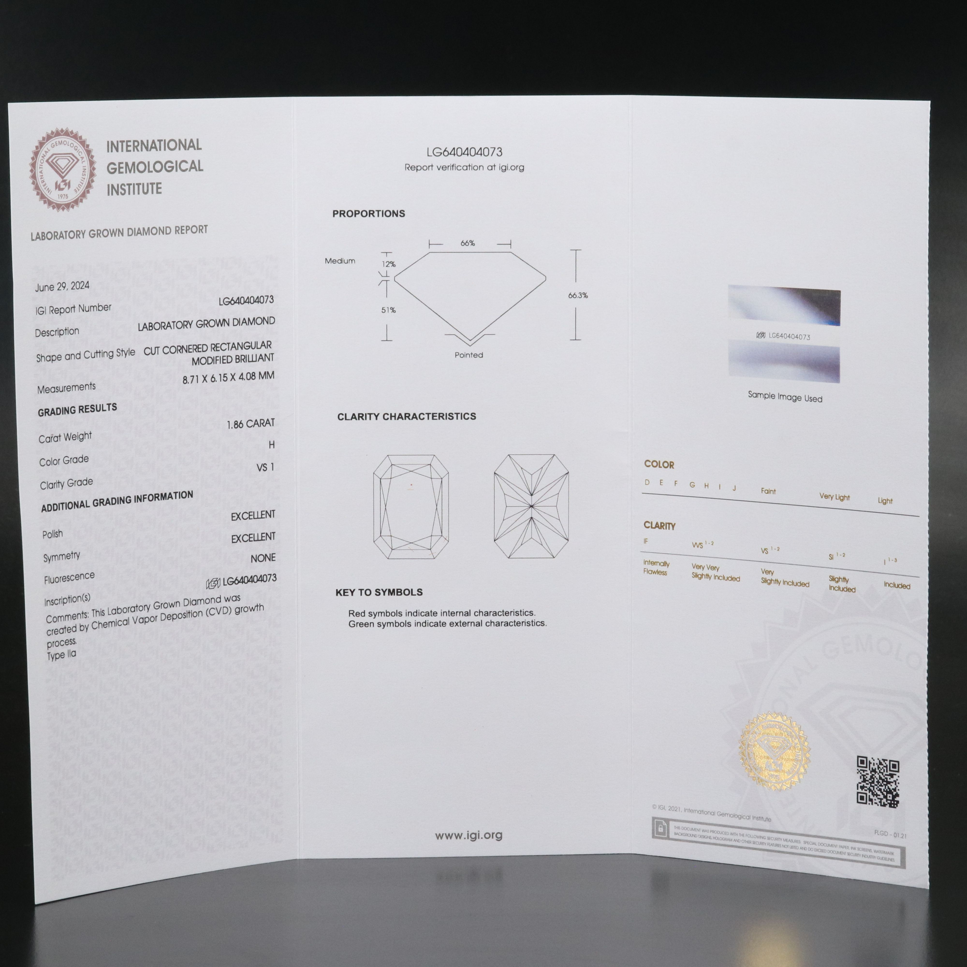 Loose 1.86 CT Lab Grown Diamond with IGI Report