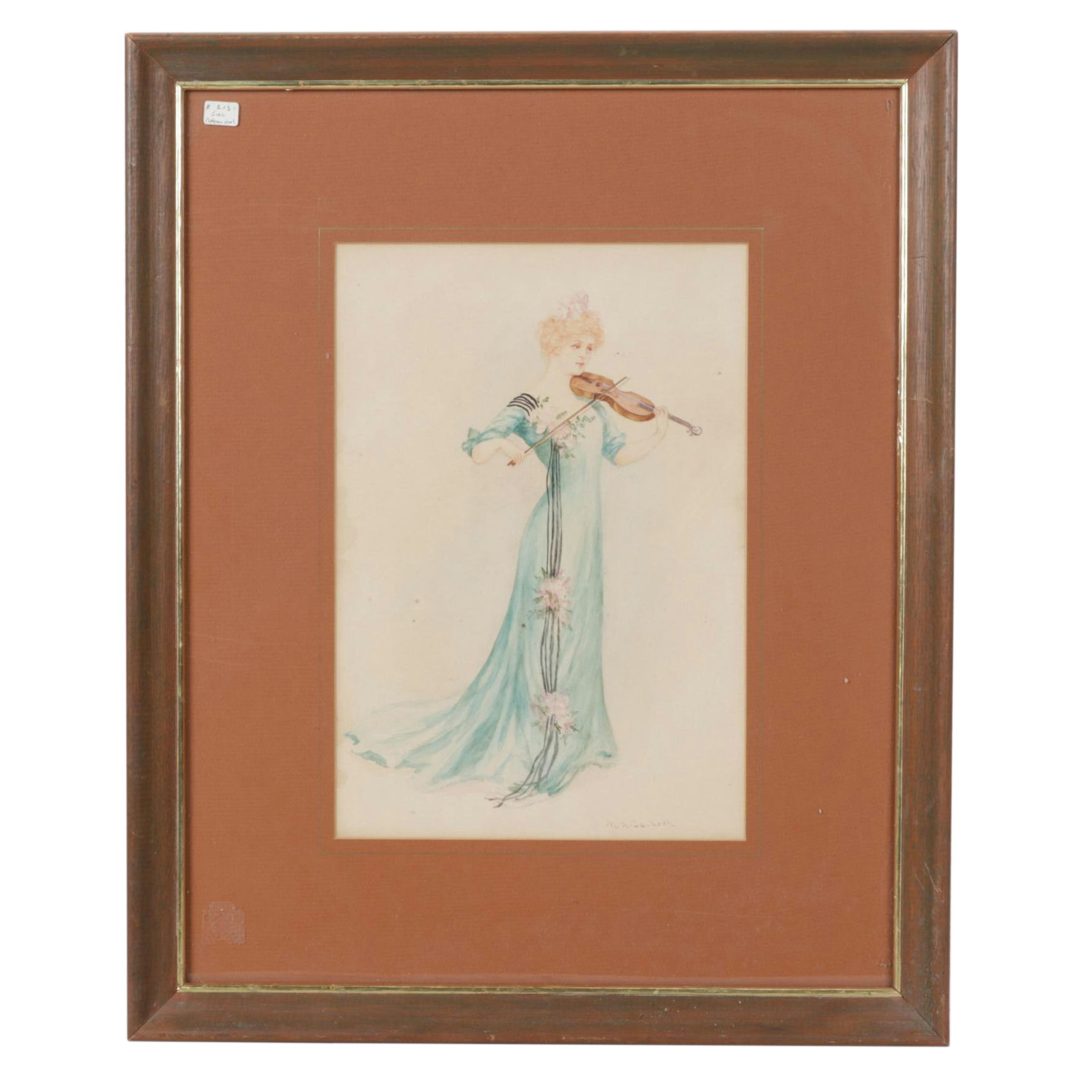M.A. Jackson Watercolor Painting of a Woman Playing Violin