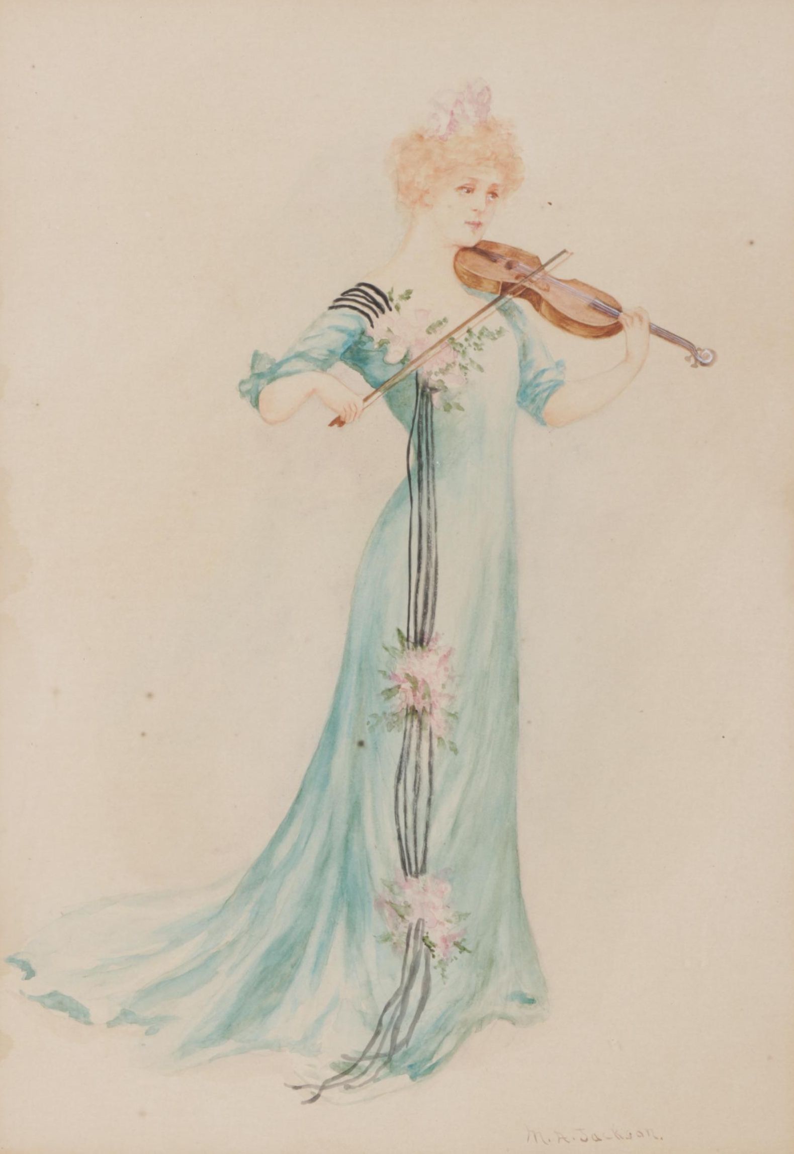 M.A. Jackson Watercolor Painting of a Woman Playing Violin