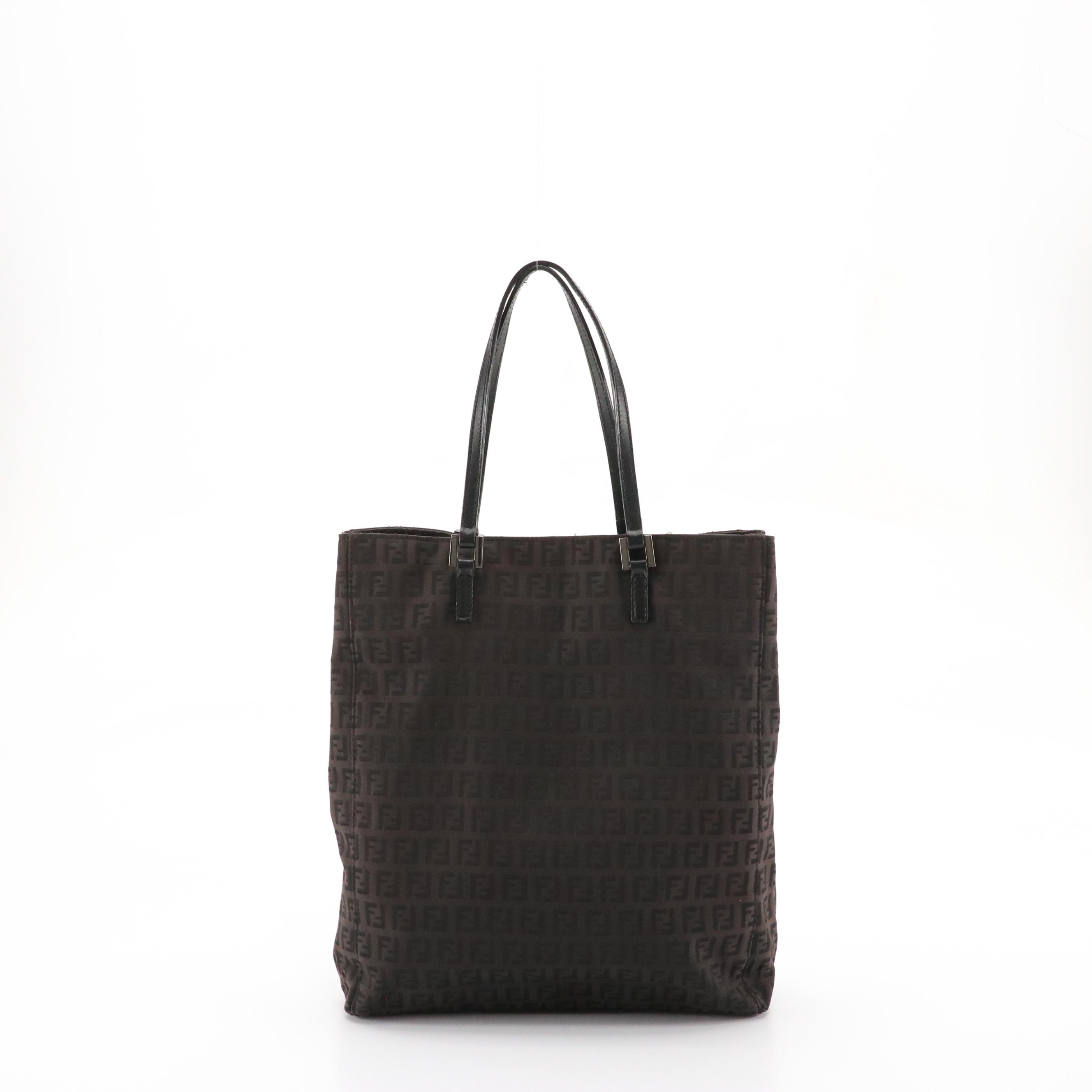 Fendi Vertical Shopper Tote in Zucchino Nylon Canvas and Leather Trim