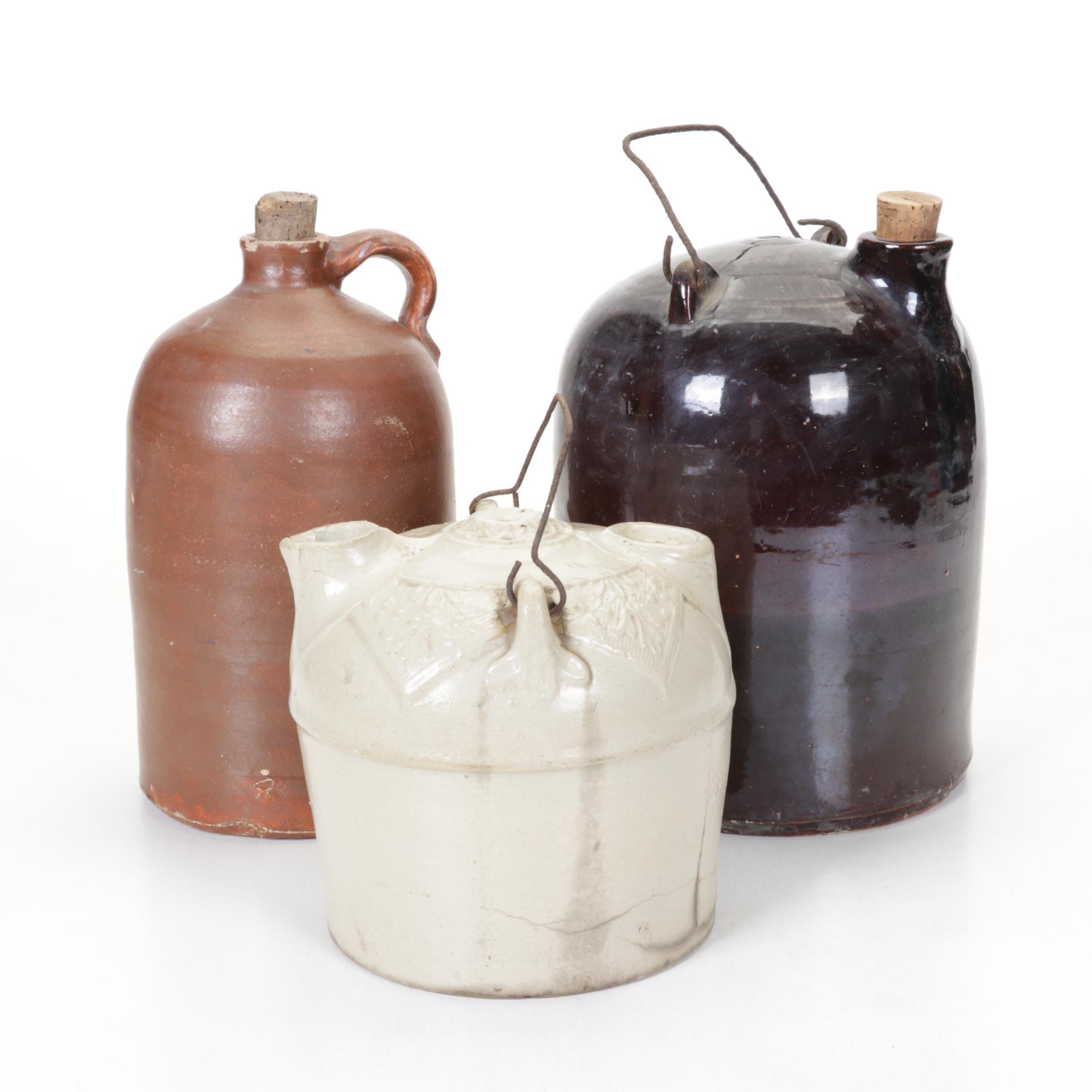 F. H. Weeks Salt Glazed Stoneware & Other Syrup Jugs