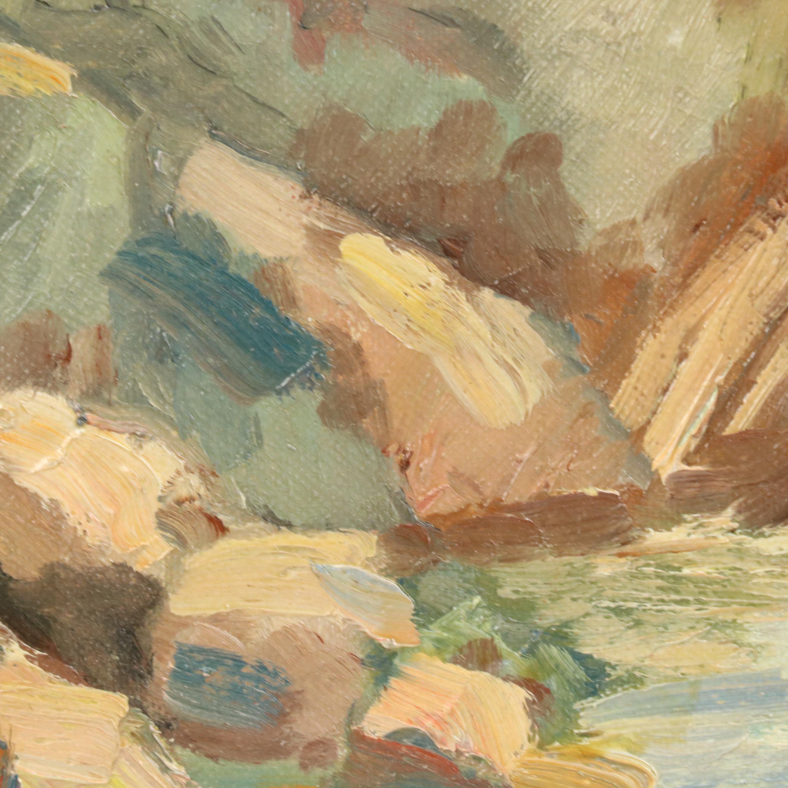 Thomas H. Drennan Landscape Oil on Board of Waterfall, Early to Mid-20th C.