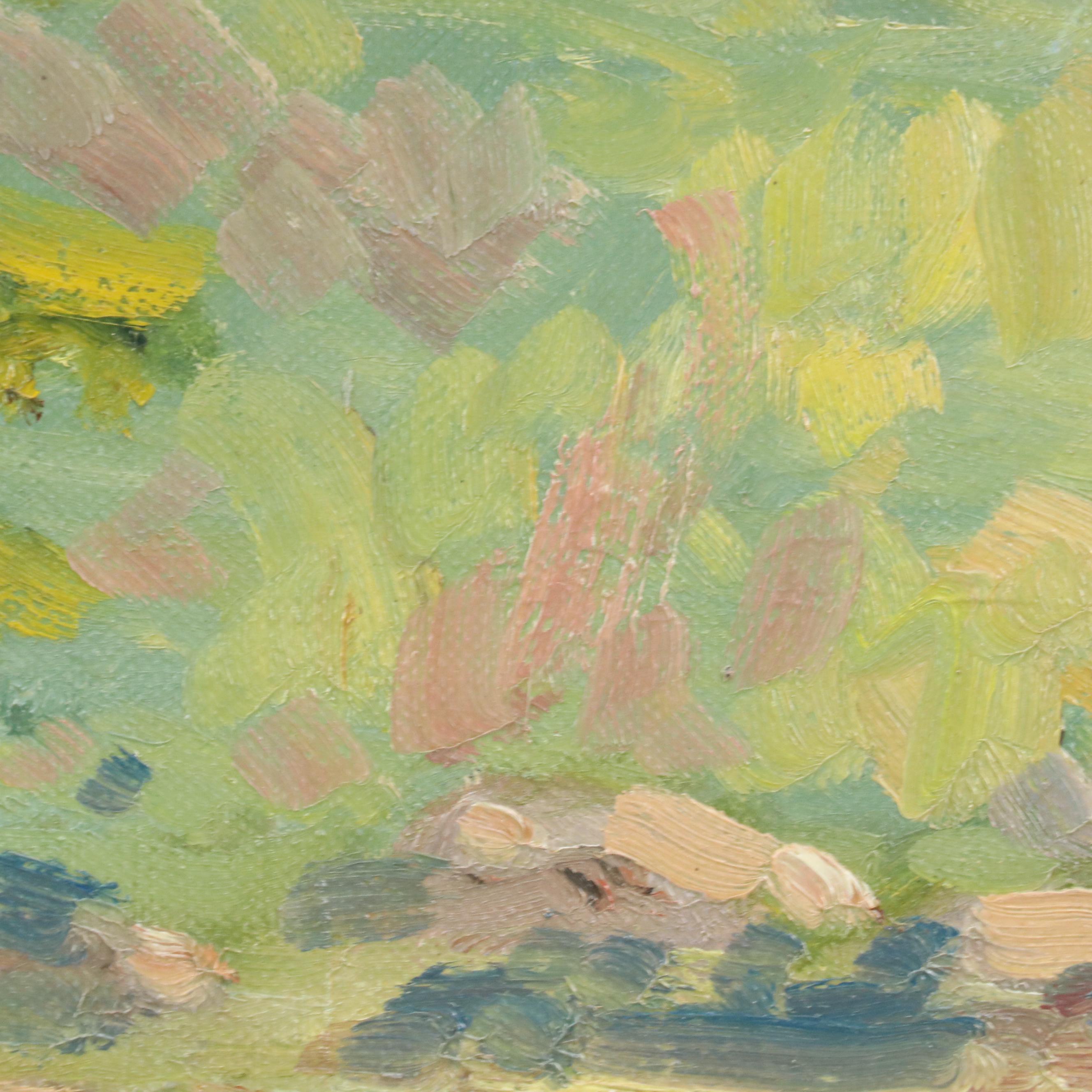 Thomas H. Drennan Landscape Oil on Board of Waterfall, Early to Mid-20th C.