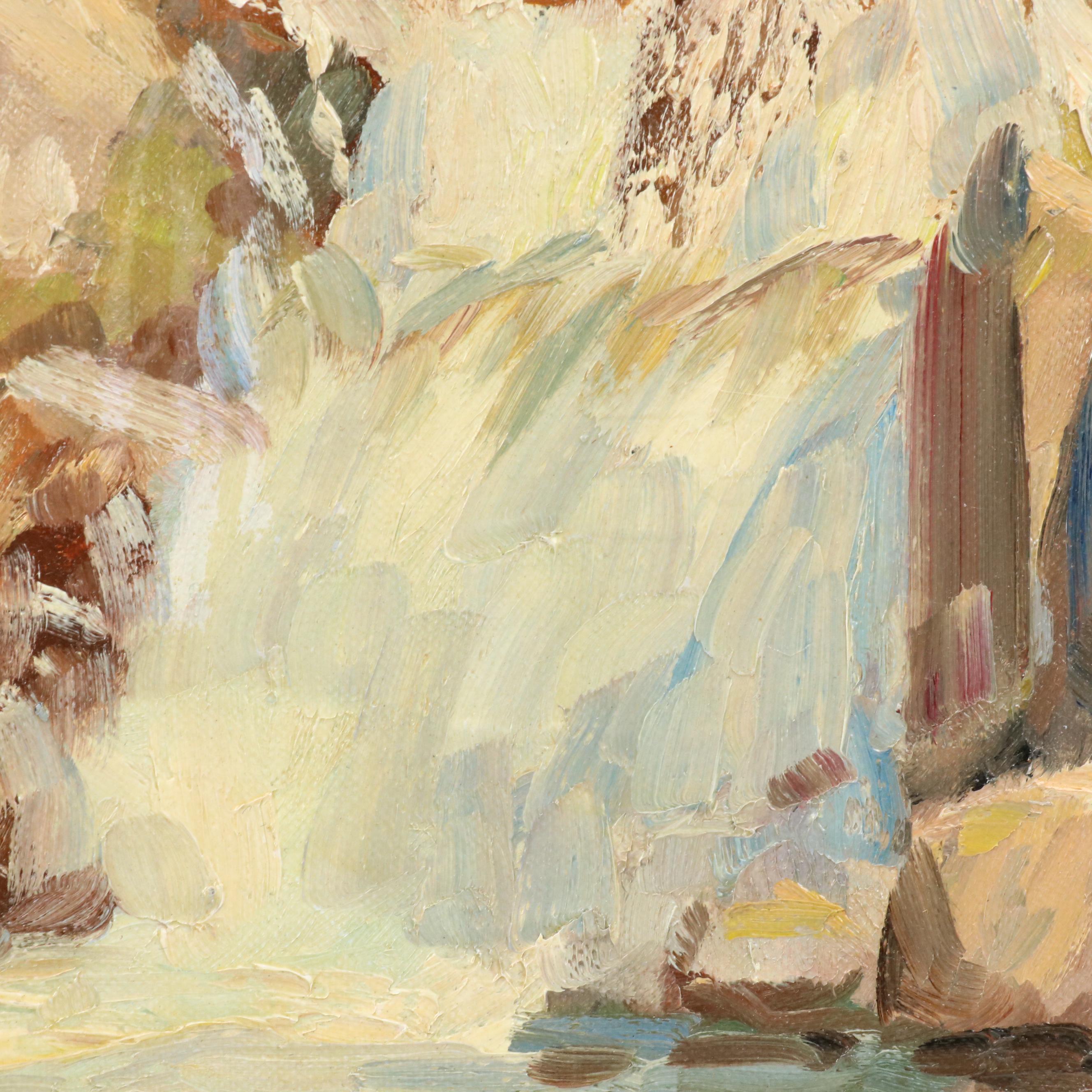 Thomas H. Drennan Landscape Oil on Board of Waterfall, Early to Mid-20th C.