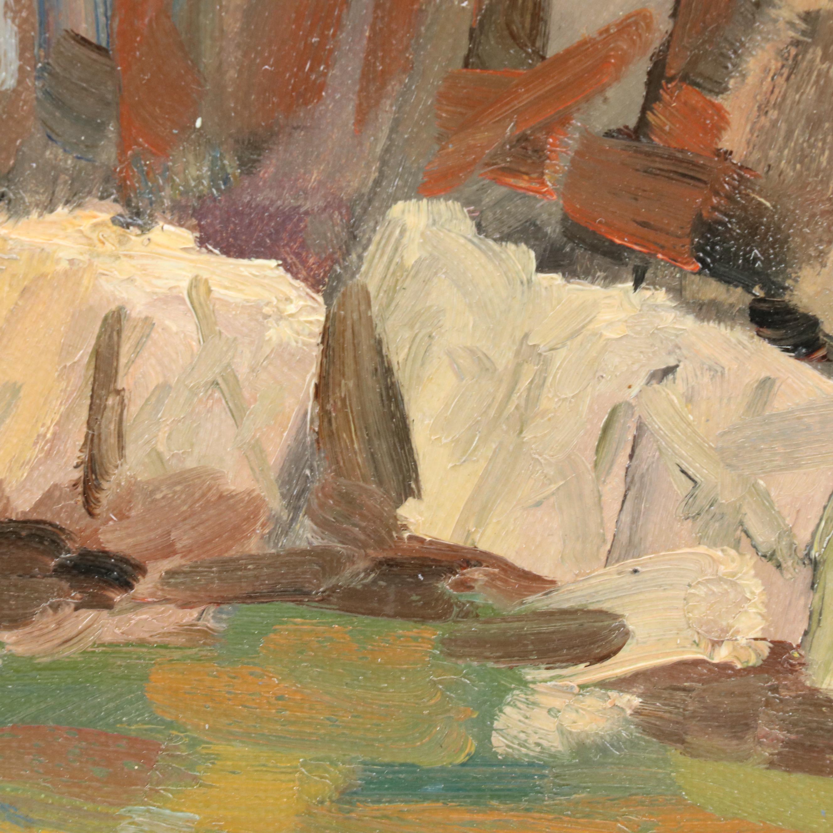 Thomas H. Drennan Landscape Oil on Board of Waterfall, Early to Mid-20th C.