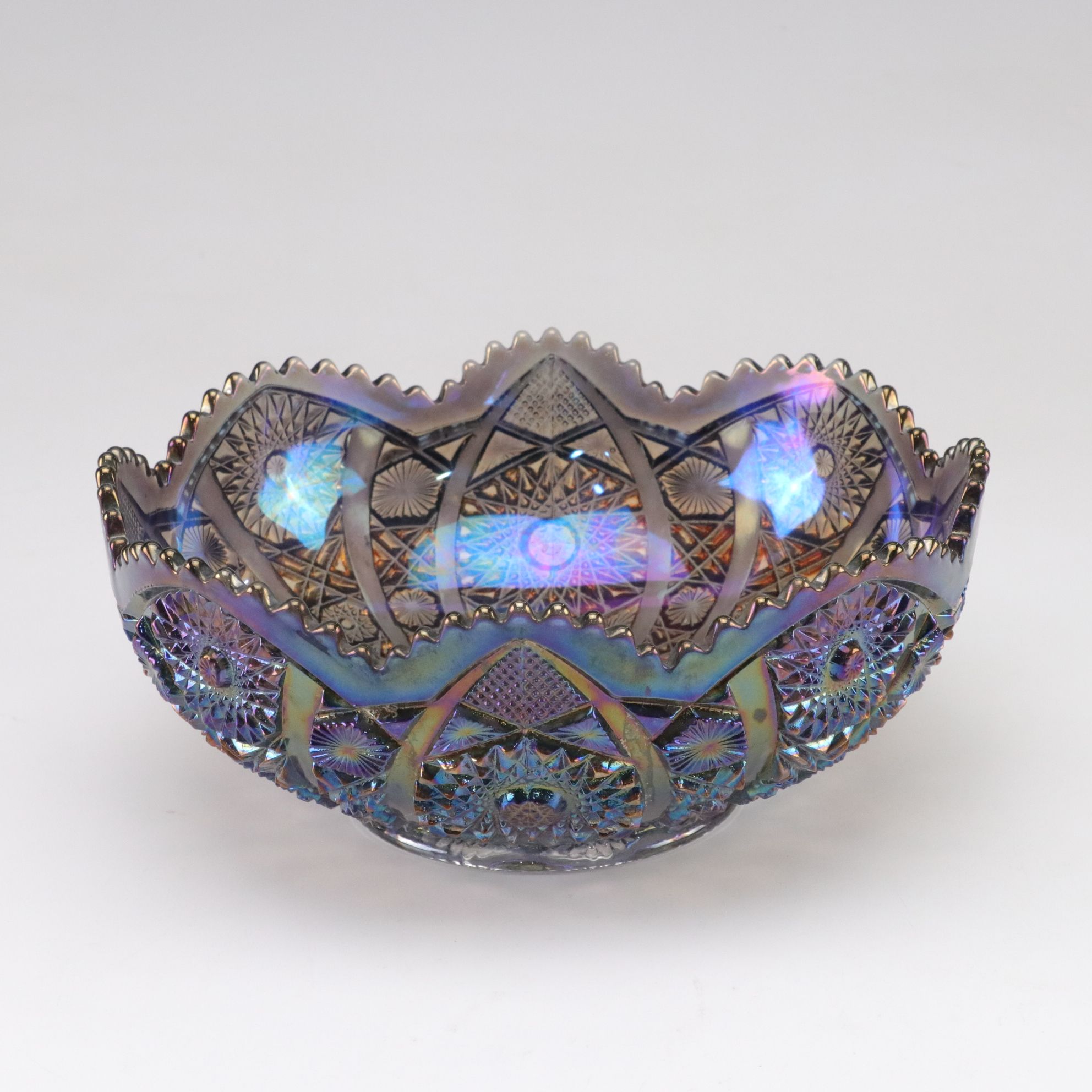 Imperial "Amethyst Smoke" Carnival Glass Bowl, Fenton Boot & Toothpick Holder