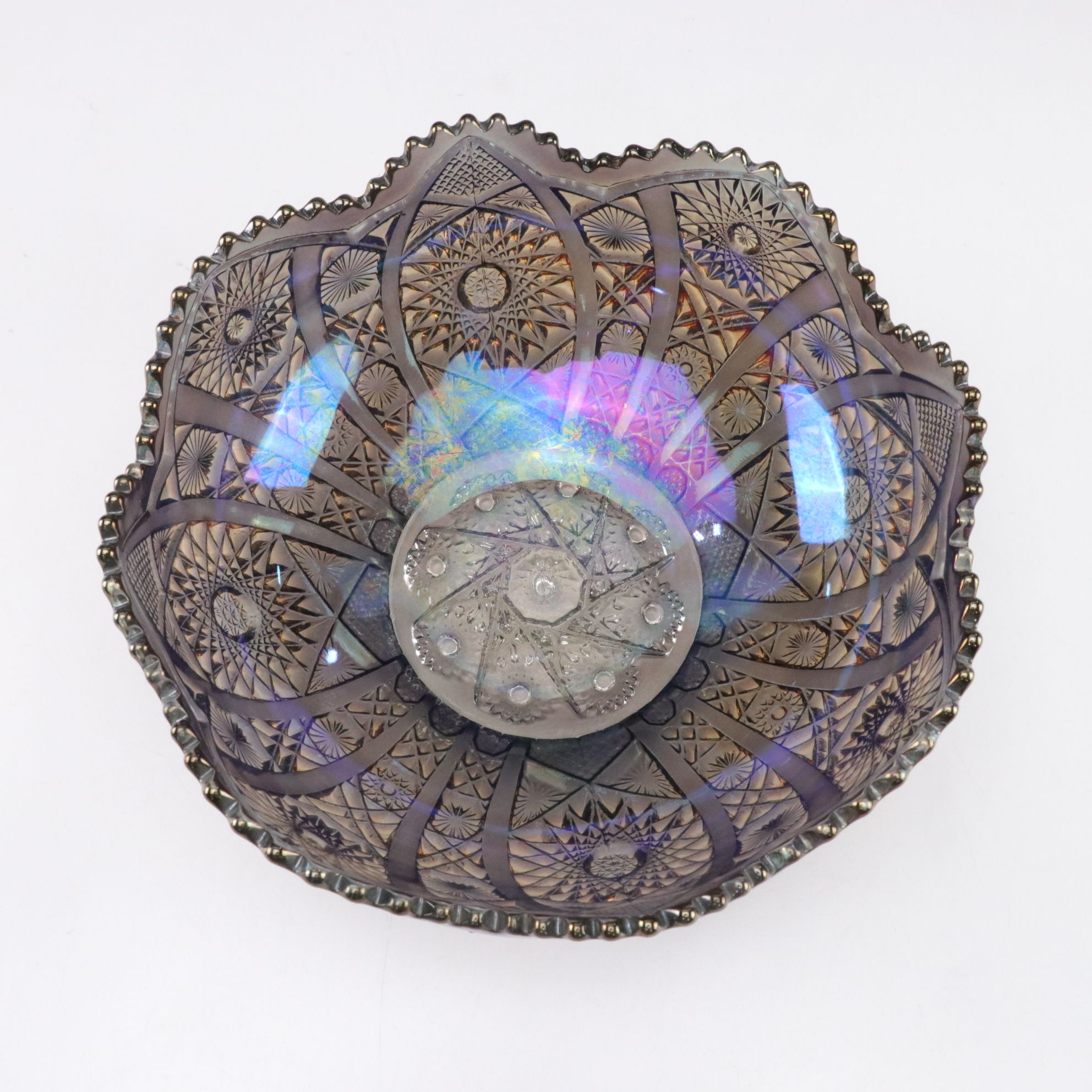 Imperial "Amethyst Smoke" Carnival Glass Bowl, Fenton Boot & Toothpick Holder