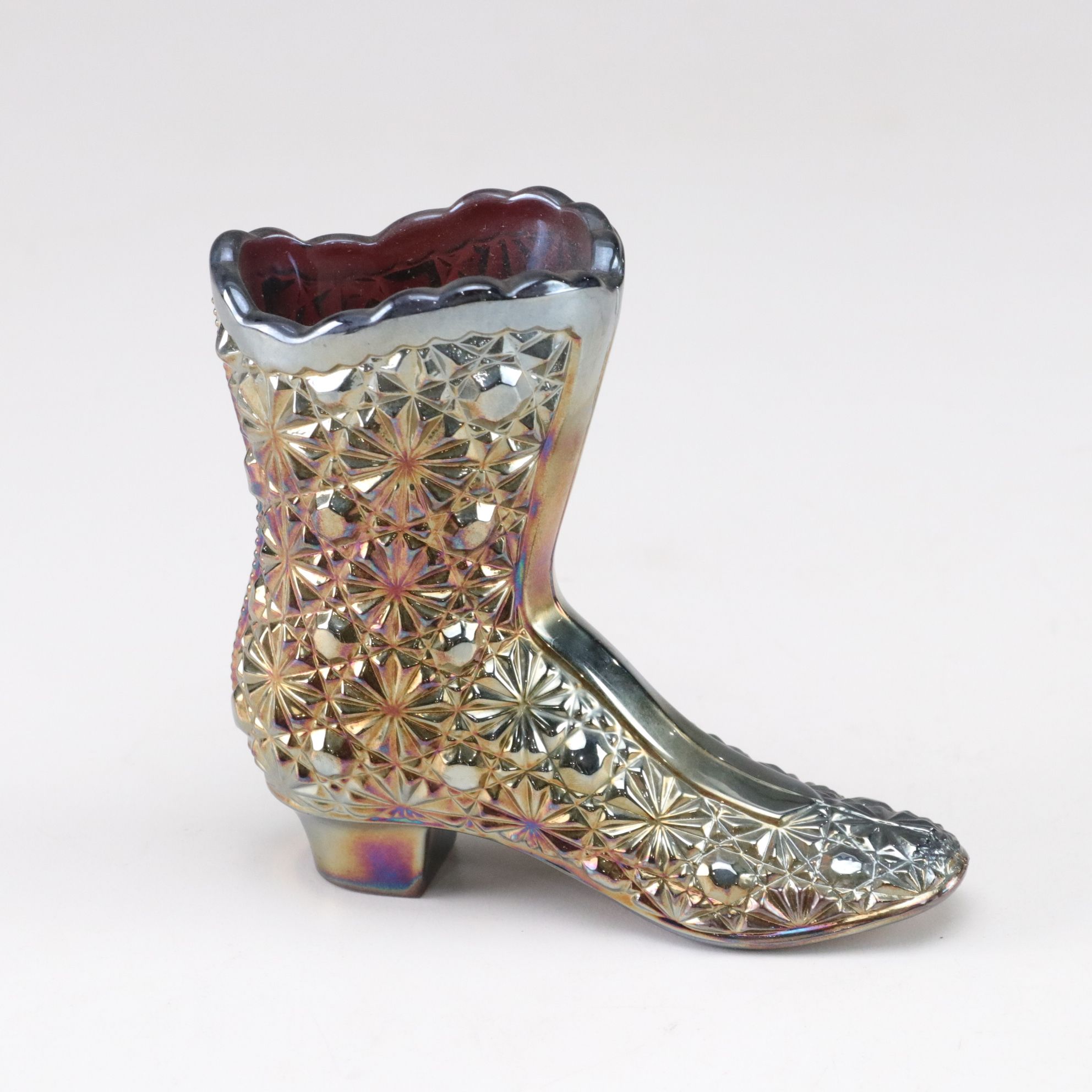 Imperial "Amethyst Smoke" Carnival Glass Bowl, Fenton Boot & Toothpick Holder