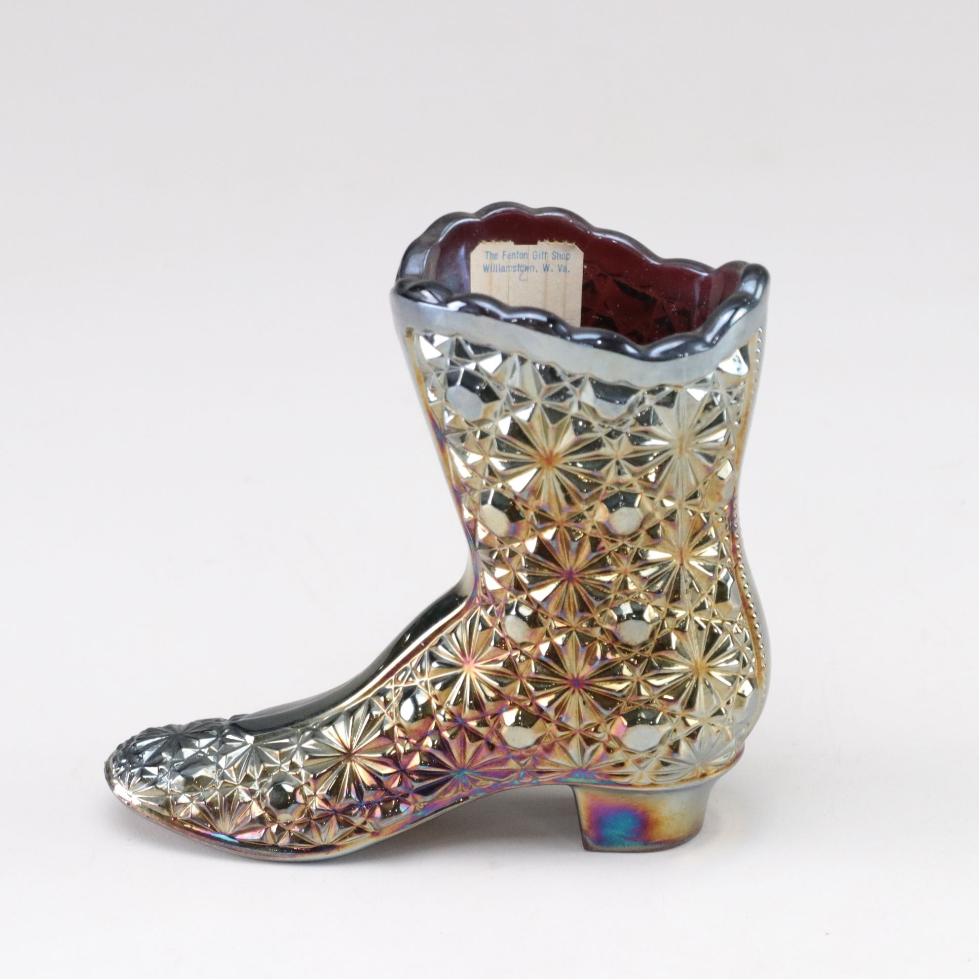 Imperial "Amethyst Smoke" Carnival Glass Bowl, Fenton Boot & Toothpick Holder