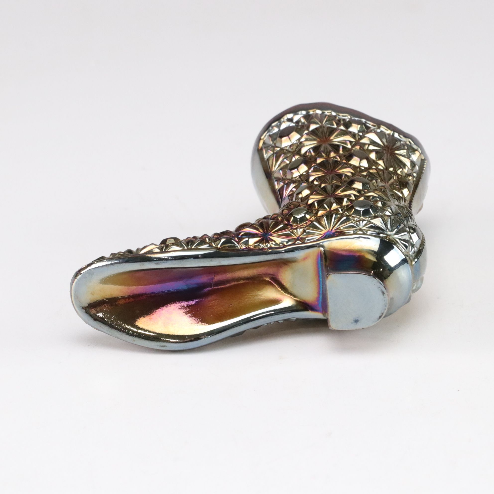 Imperial "Amethyst Smoke" Carnival Glass Bowl, Fenton Boot & Toothpick Holder