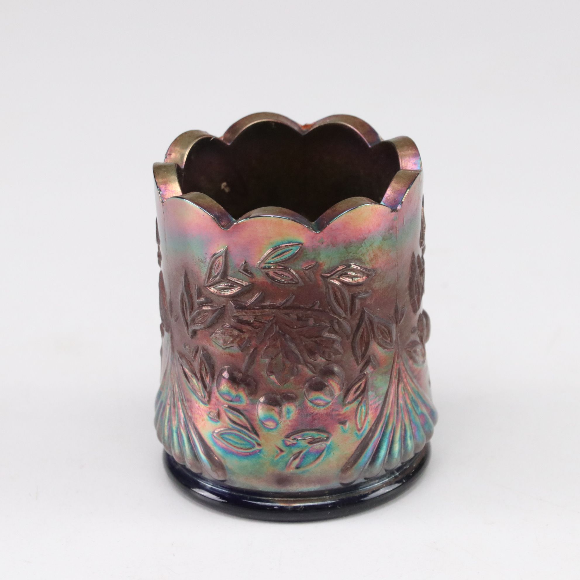 Imperial "Amethyst Smoke" Carnival Glass Bowl, Fenton Boot & Toothpick Holder