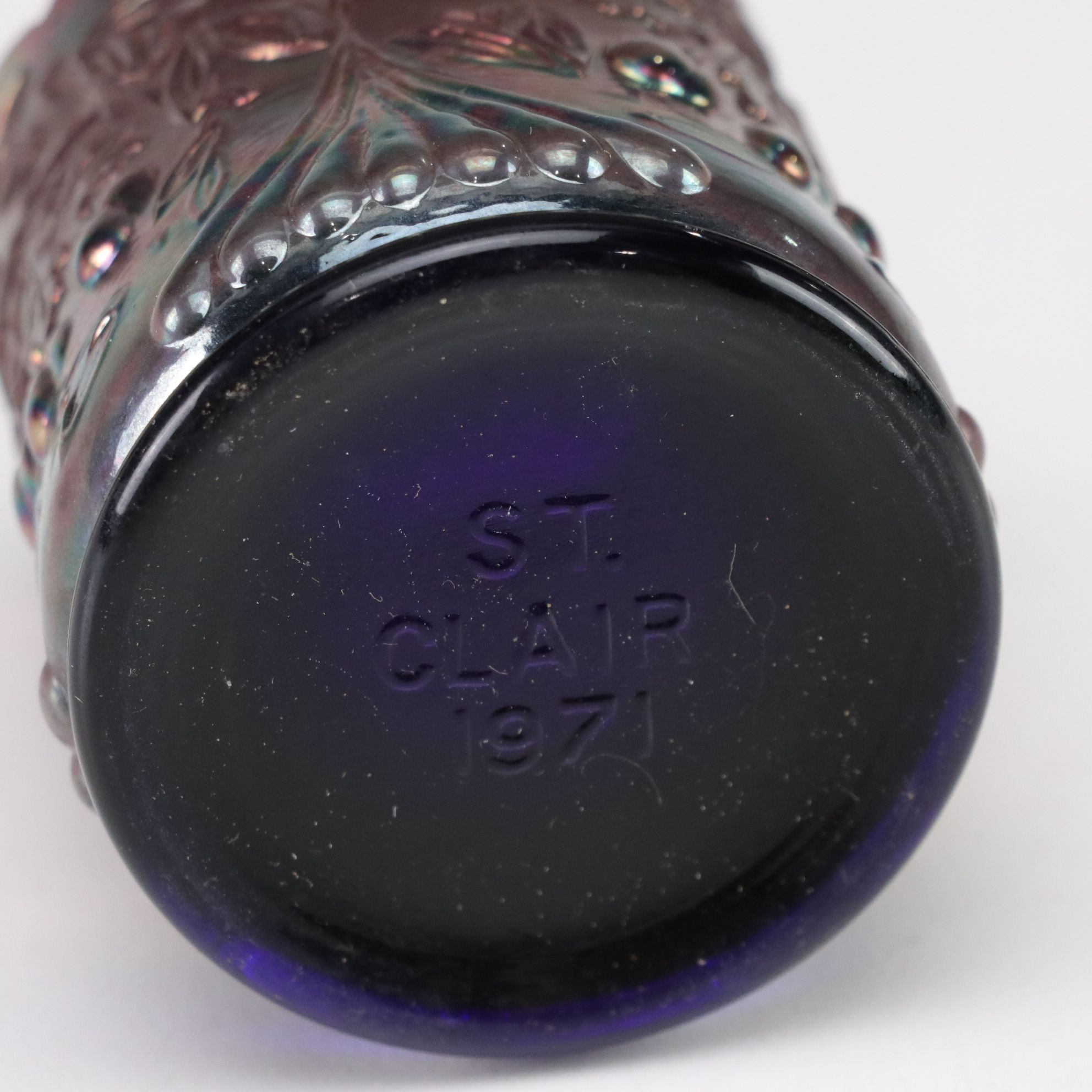 Imperial "Amethyst Smoke" Carnival Glass Bowl, Fenton Boot & Toothpick Holder