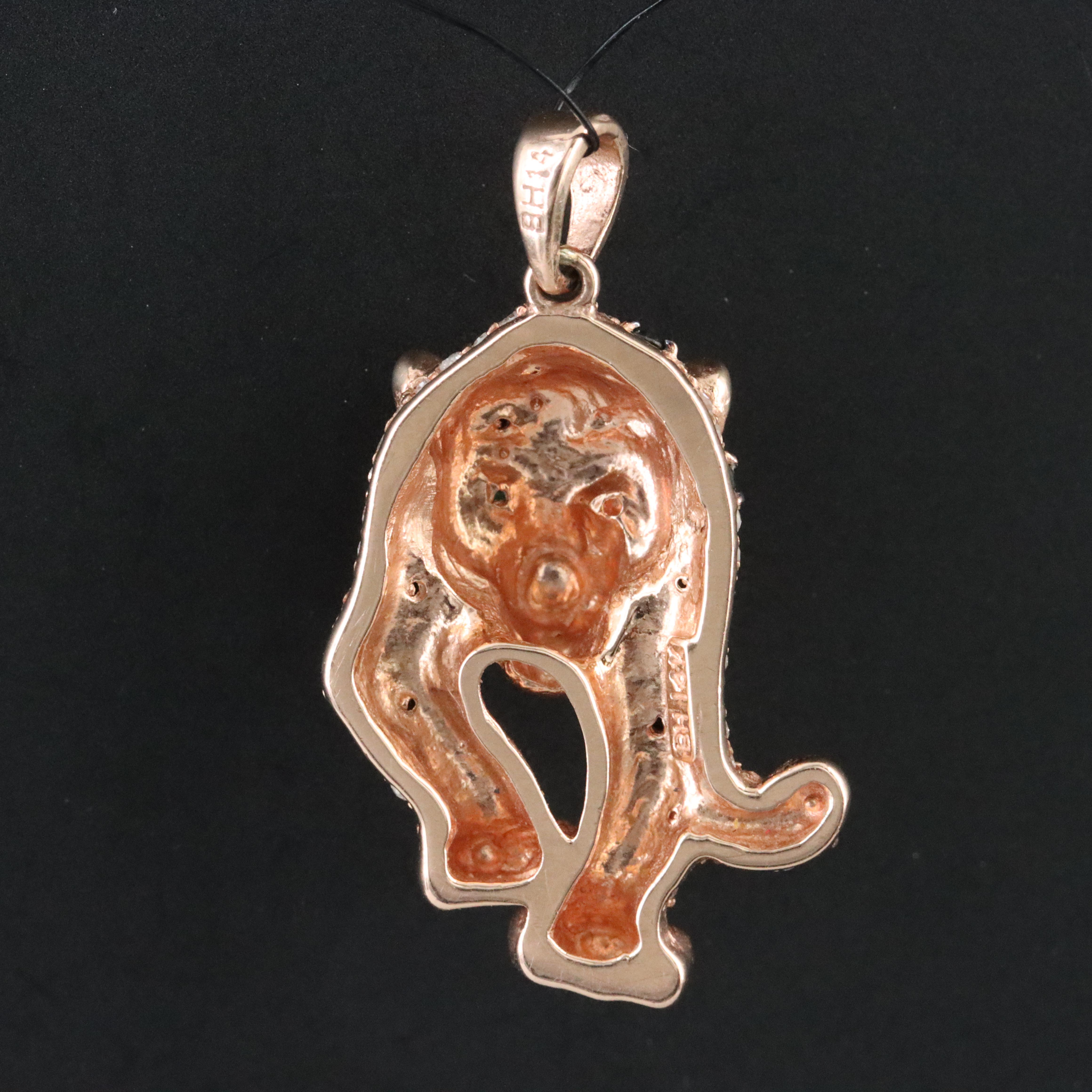 14K Rose Gold 0.75 CTW Diamond and Emerald Panther Pendant Featuring Fancy Black