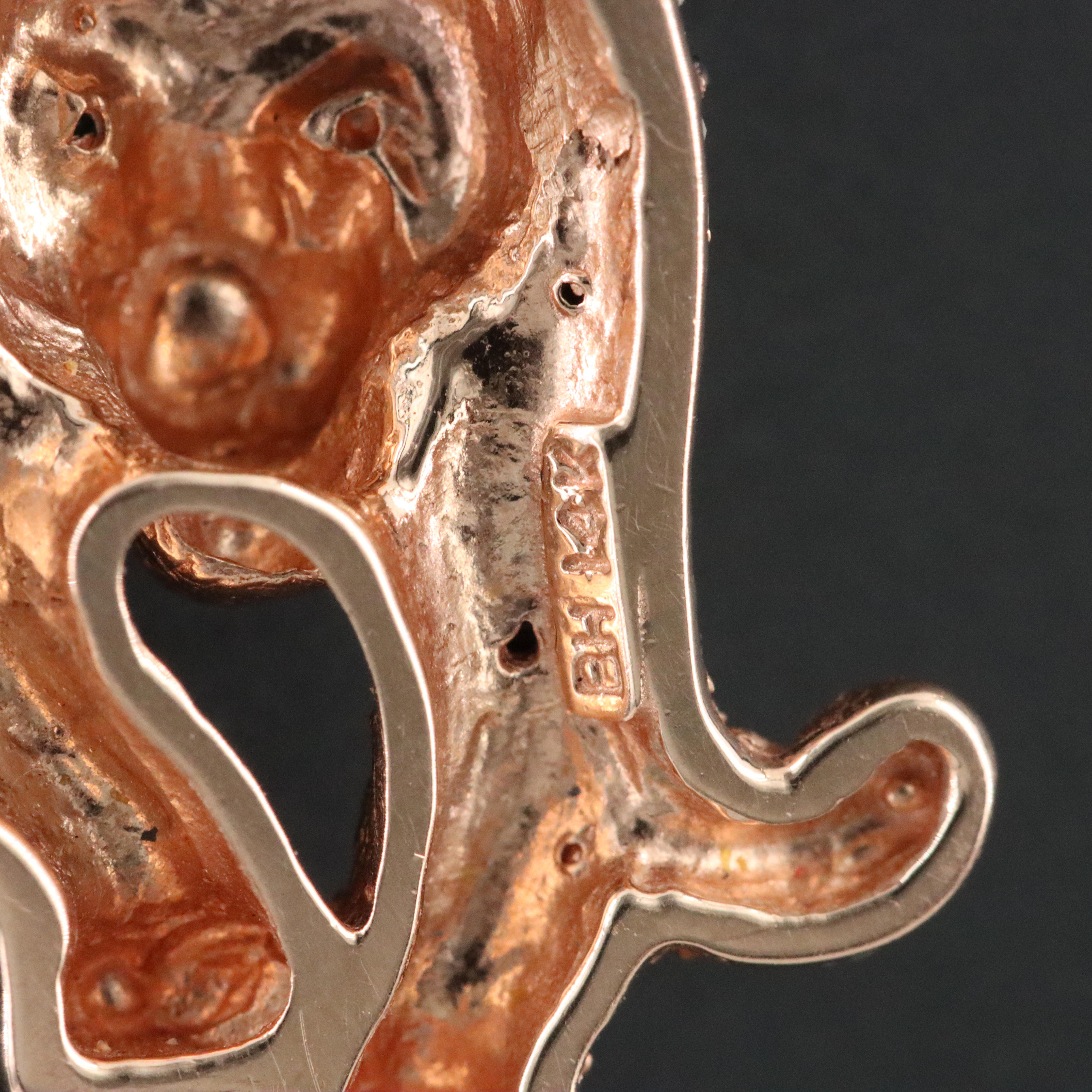 14K Rose Gold 0.75 CTW Diamond and Emerald Panther Pendant Featuring Fancy Black