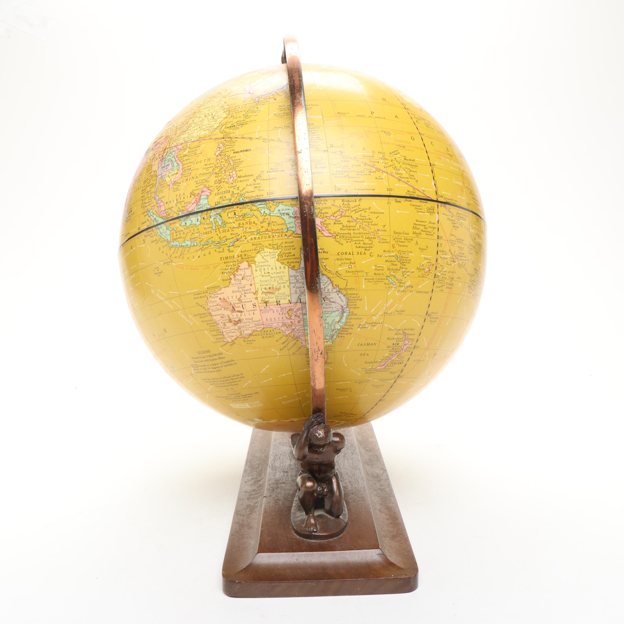 Cram's Imperial World Globe on Double Atlas Figural Wood Stand