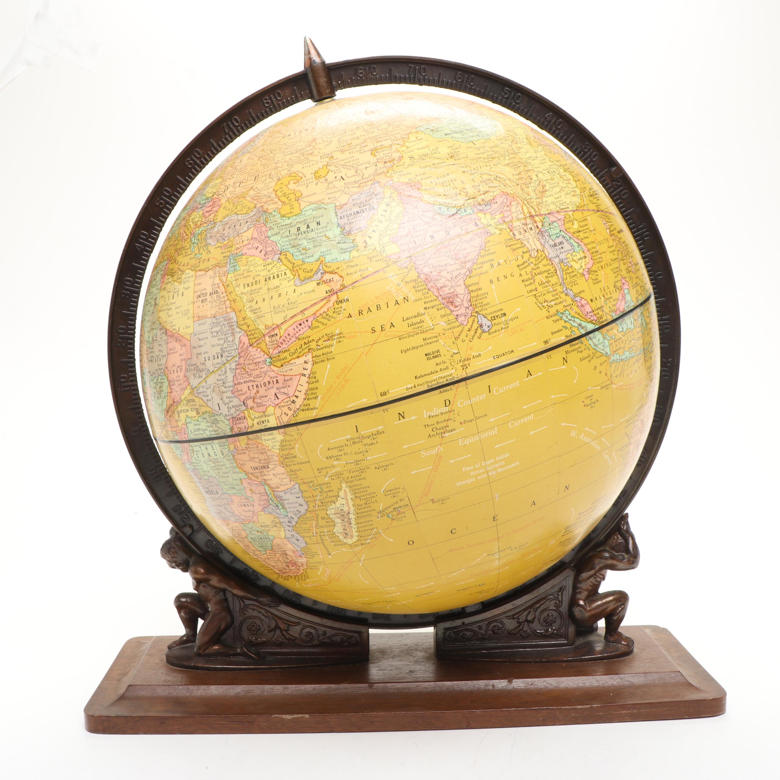Cram's Imperial World Globe on Double Atlas Figural Wood Stand