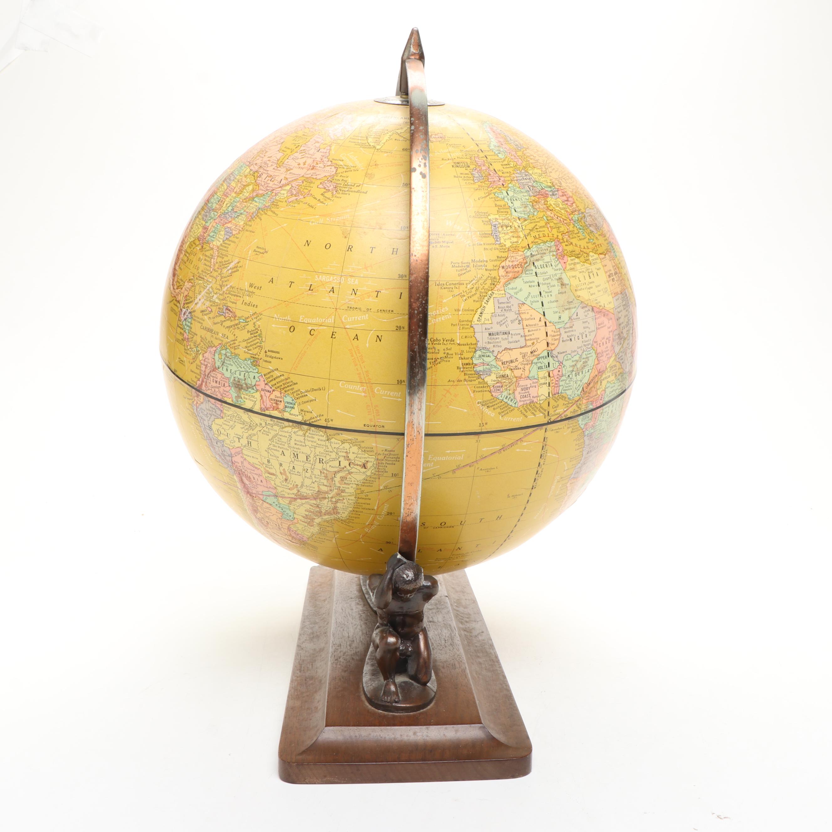 Cram's Imperial World Globe on Double Atlas Figural Wood Stand