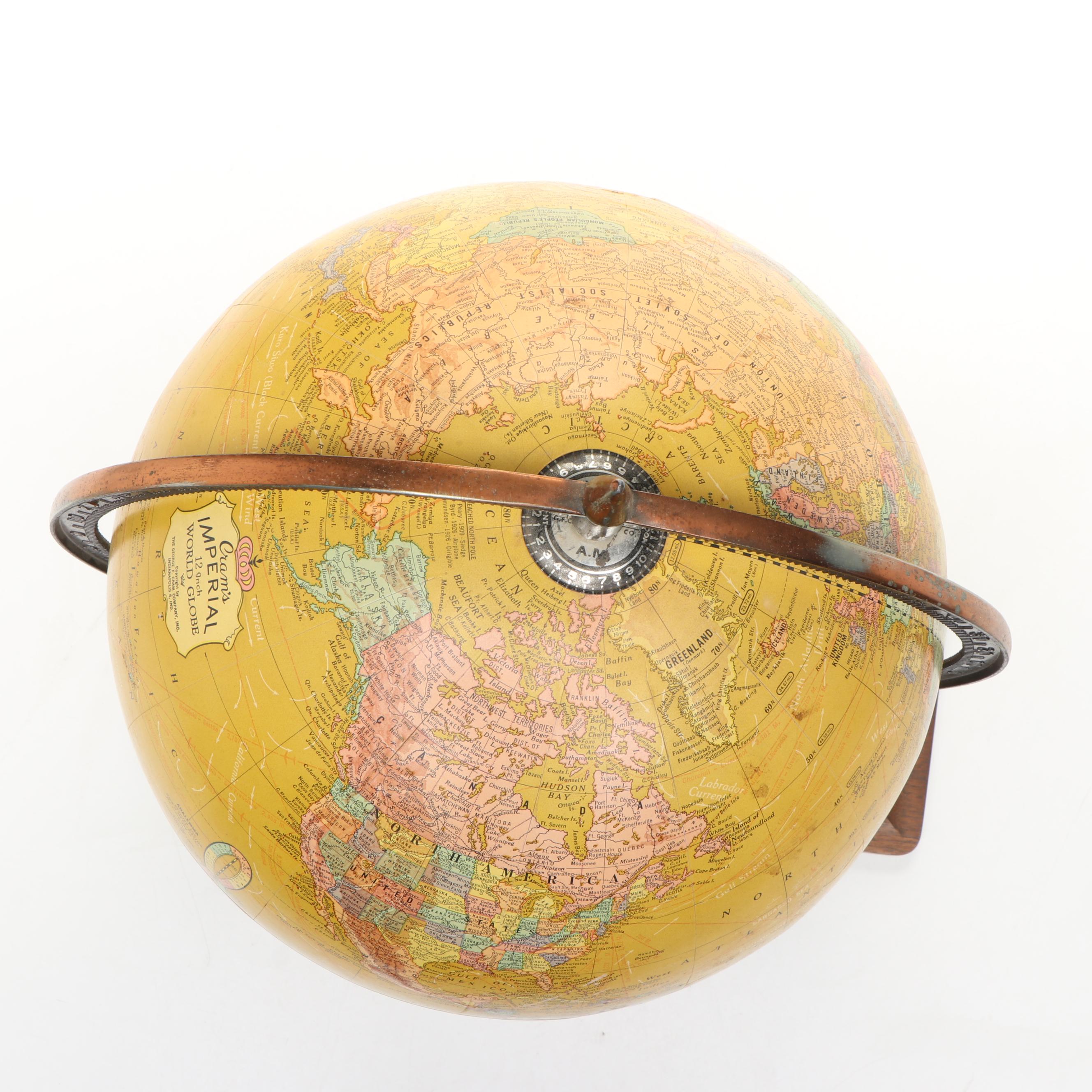 Cram's Imperial World Globe on Double Atlas Figural Wood Stand