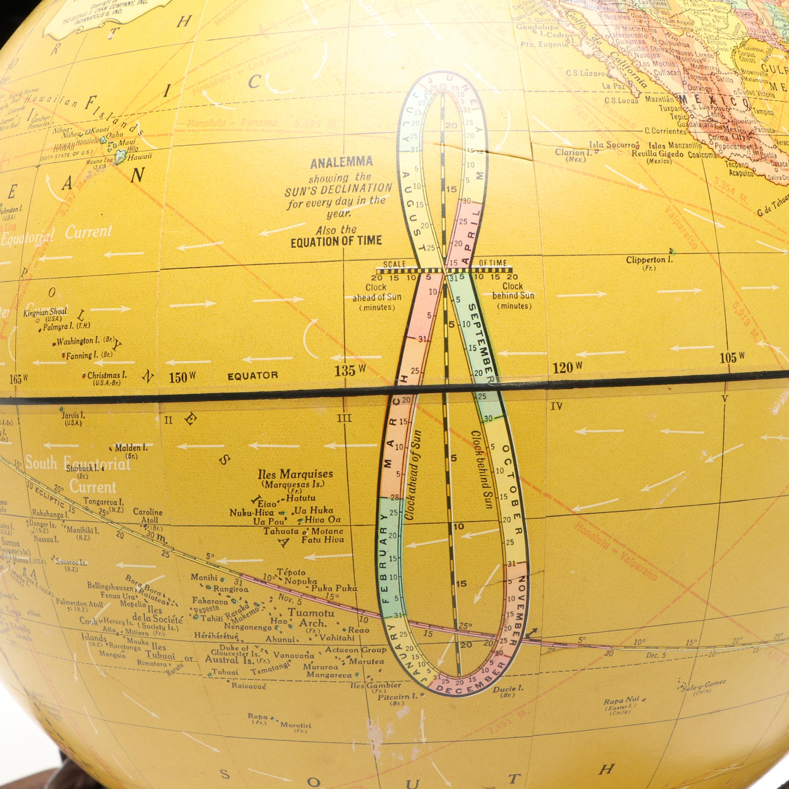 Cram's Imperial World Globe on Double Atlas Figural Wood Stand