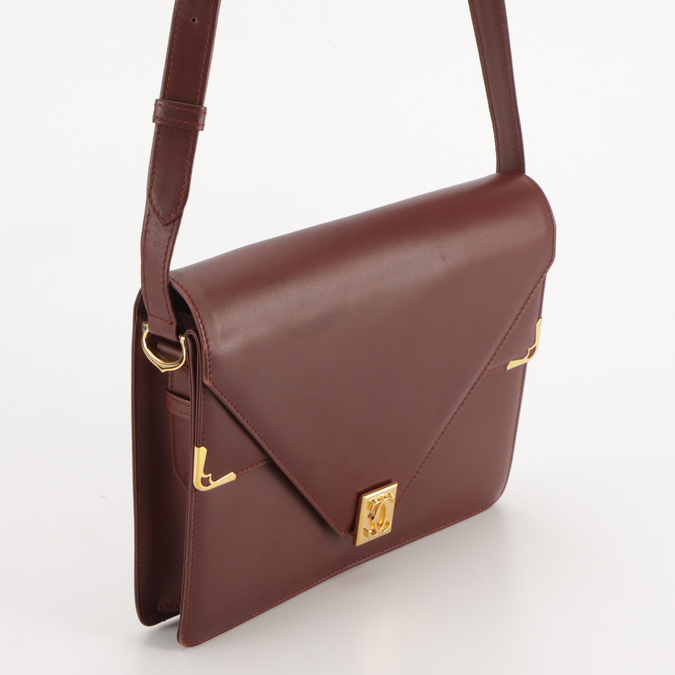 Cartier Must de Cartier Double-Flap Crossbody Bag in Burgundy Leather