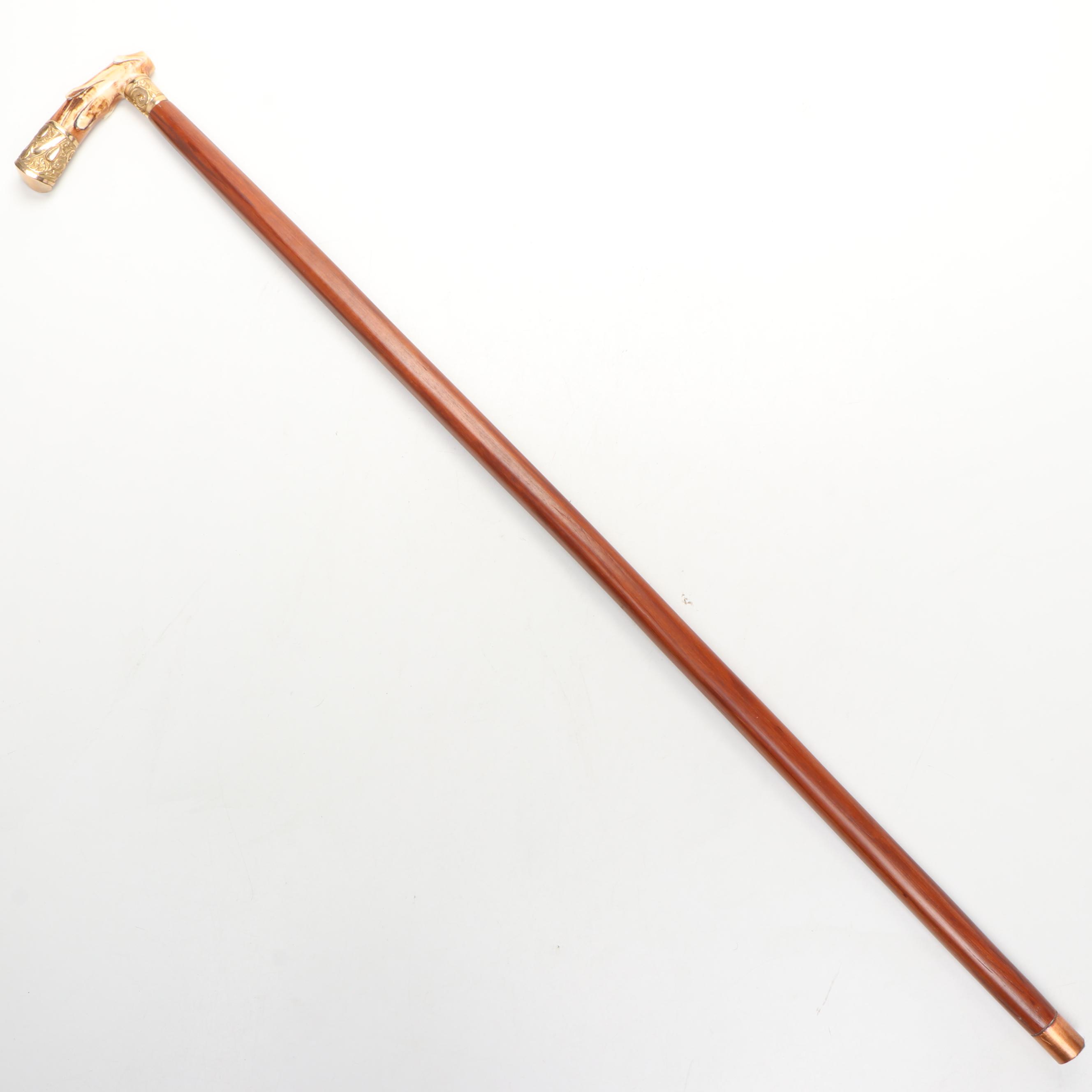 Polished Bone and Metal Derby Handled Wood Cane