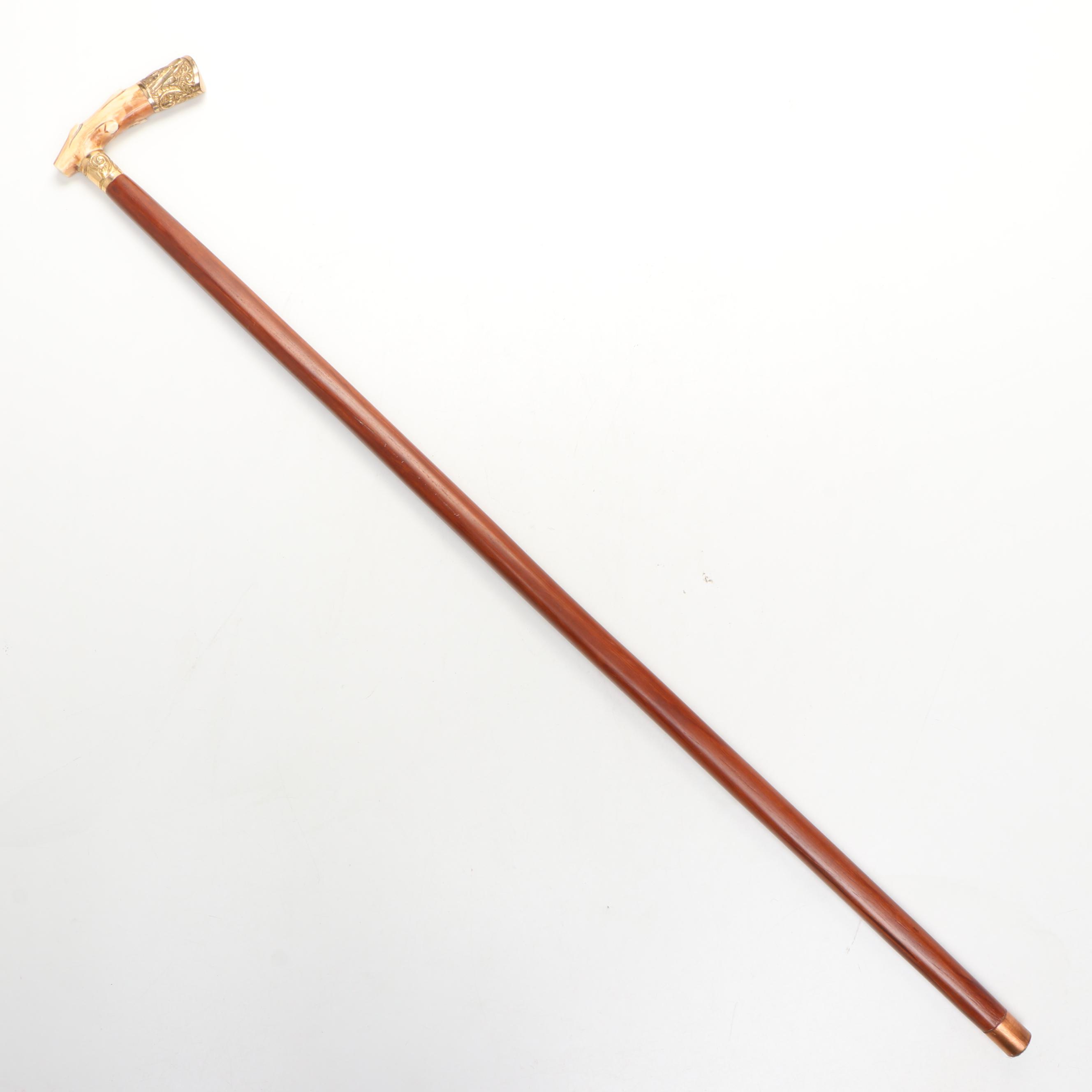 Polished Bone and Metal Derby Handled Wood Cane